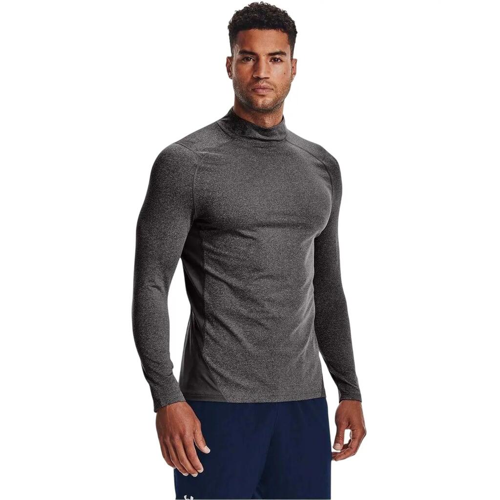 Mens Mock Neck Raglan LongSleeved TShirt (Grey Heather)