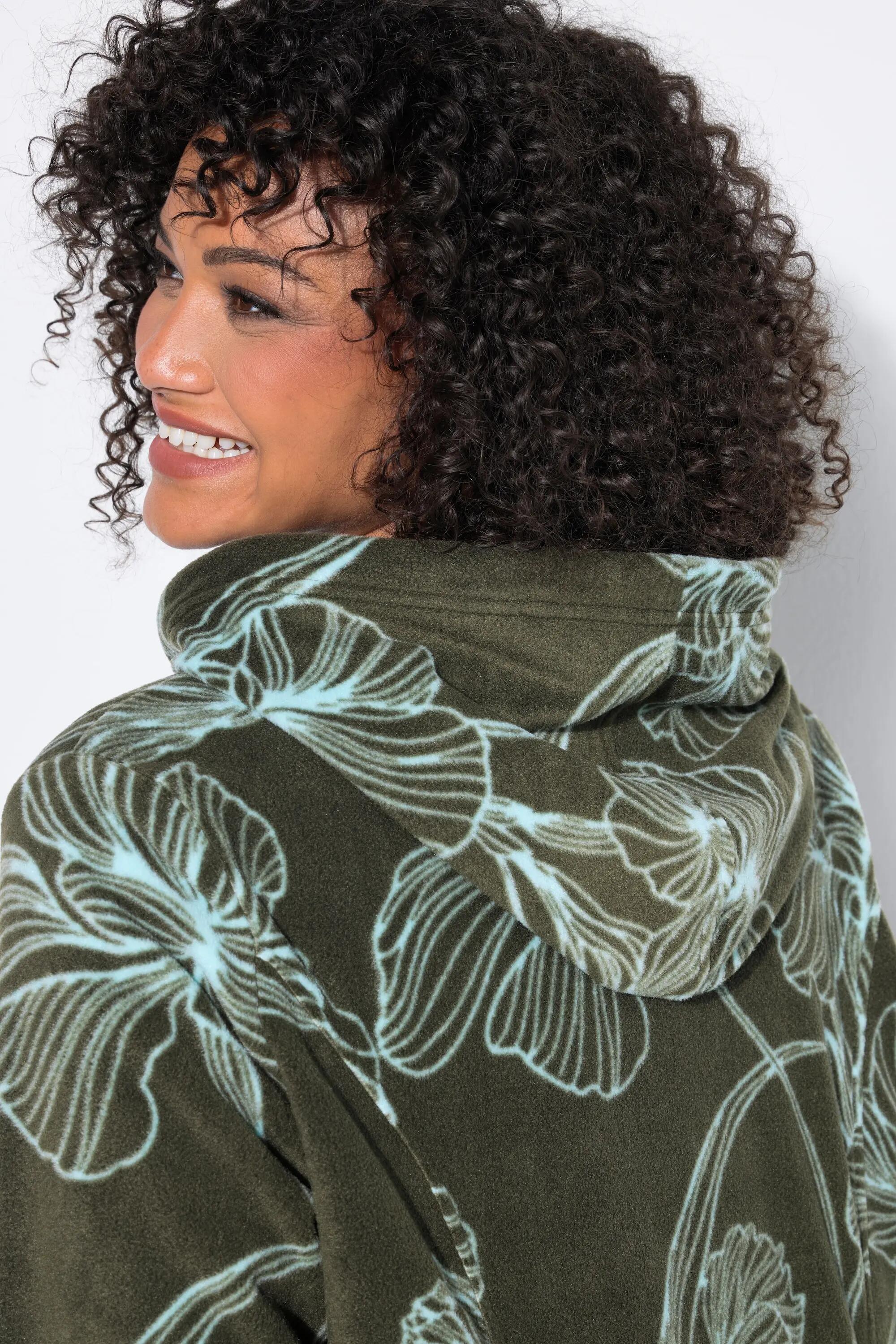 Damen Fleecejacke Blütenmuster Kapuze Langarm 3/6