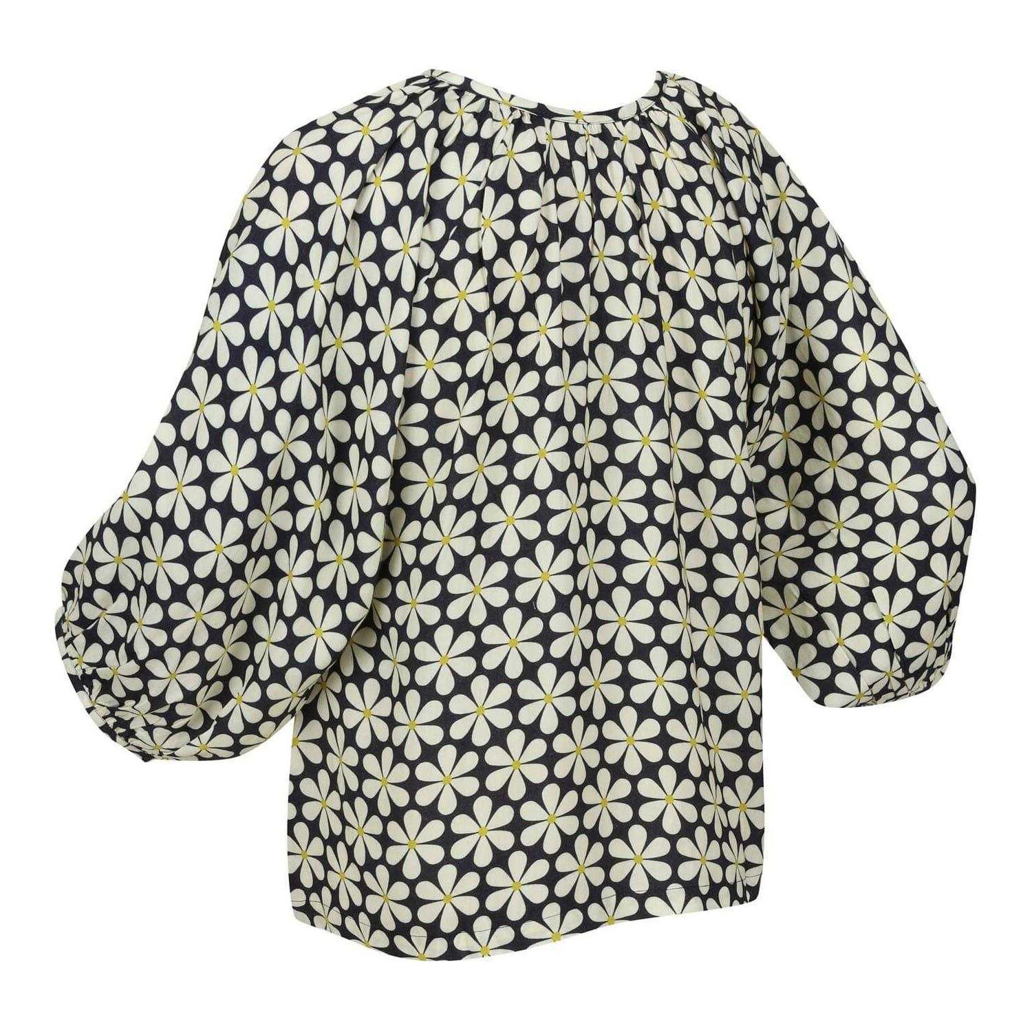 Womens/Ladies Peasant Balloon Sleeve Blouse (Black Daisy) 2/3