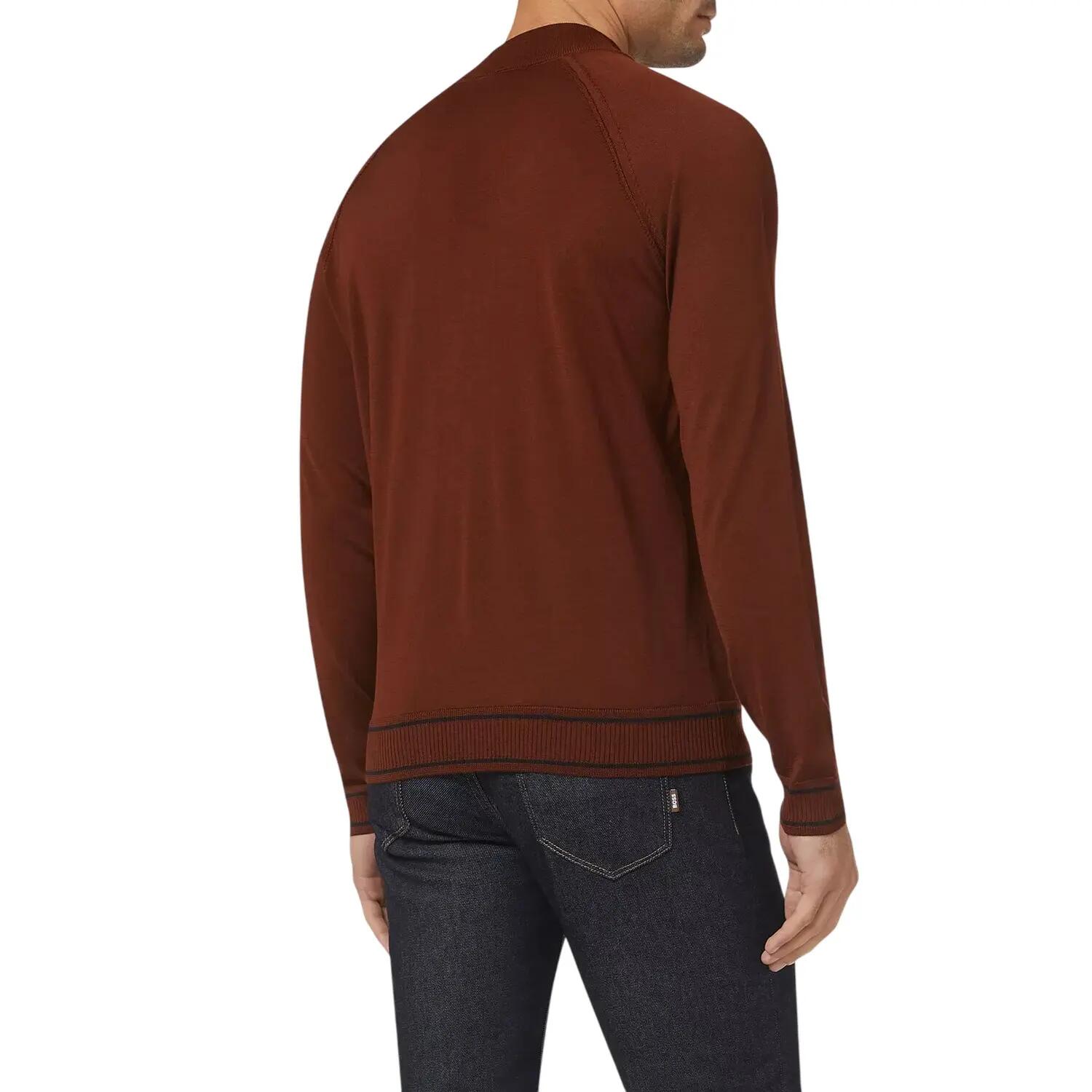 Mens Mock Neck Regular Raglan Sweater Top (Medium Brown) 3/4