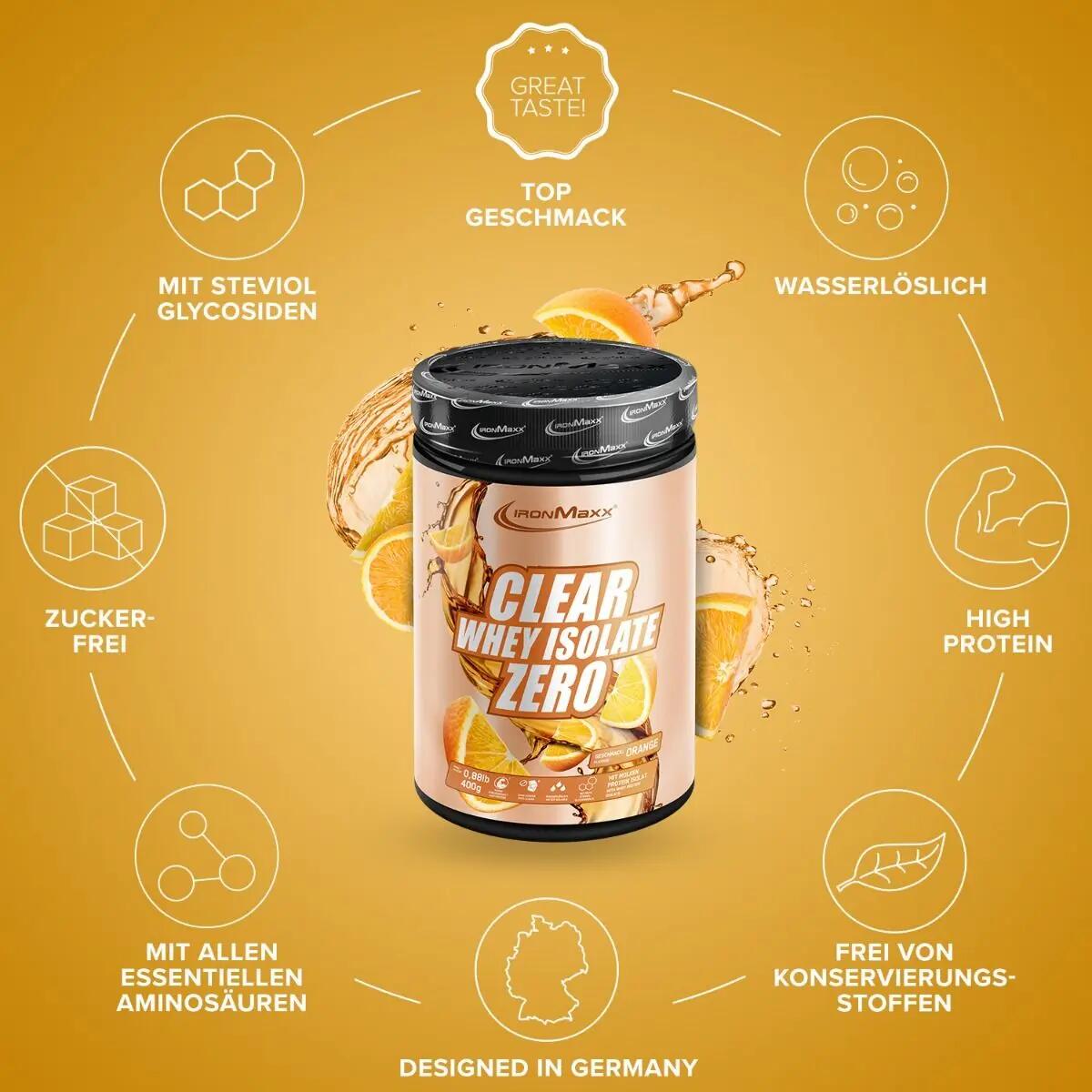 Ironmaxx Clear 100% Whey Isolate ZERO 400g Orange 4/4