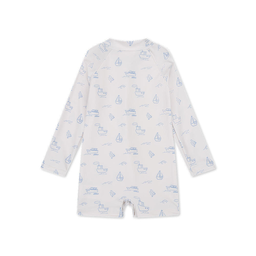 Bañador UV Niños 1-2 Años - Beige/Azul - Estampado de mar - 86/92 2/3