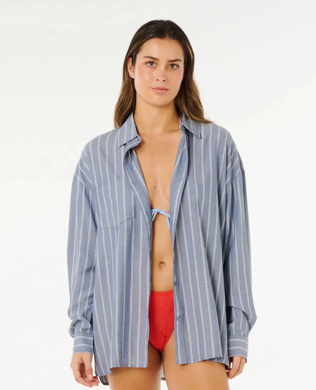 Rip Curl Beach Days Pinstripe Shirt - Dusty Blue 2/7
