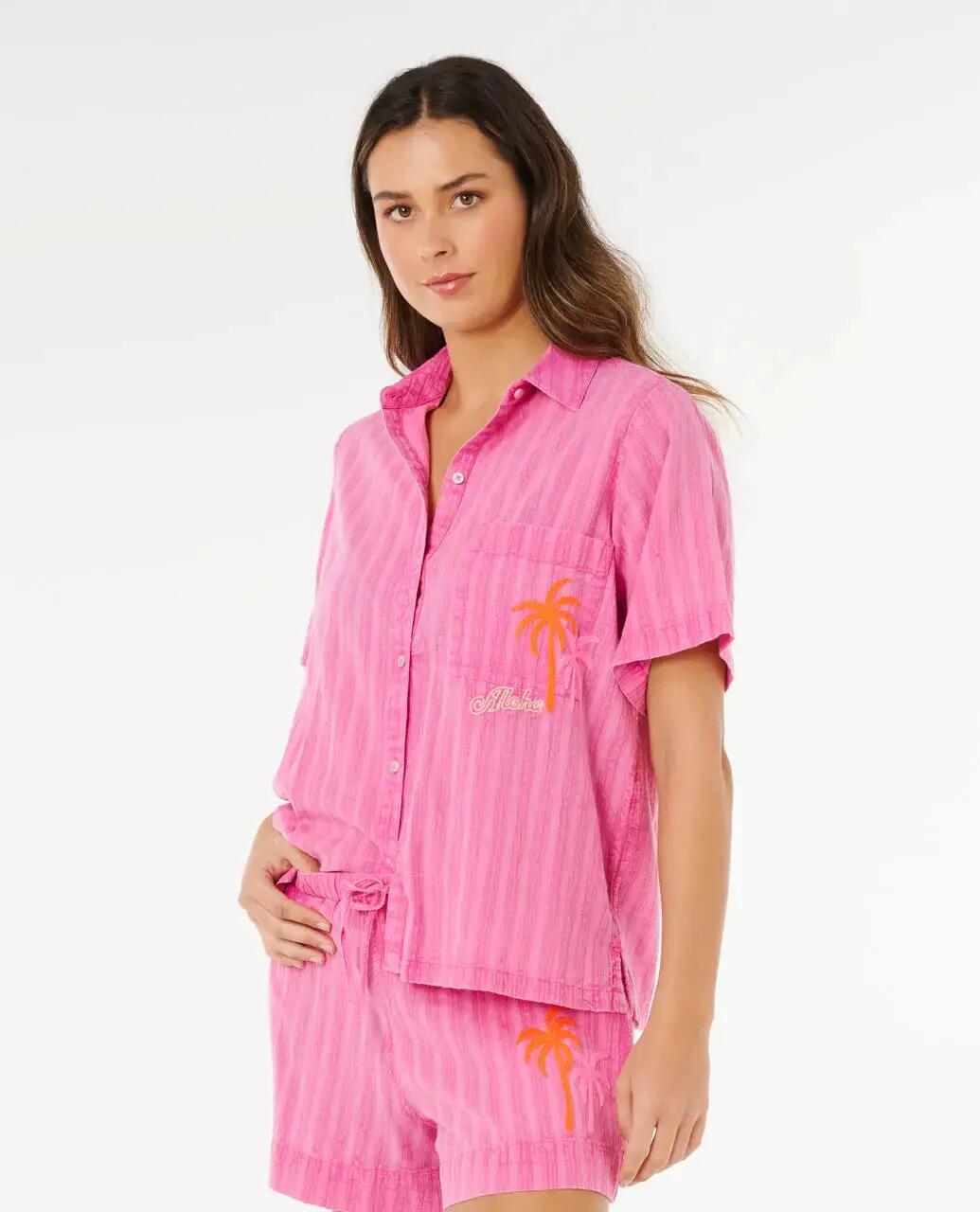 Rip Curl Hotel Malibu Embroid Shirt - Super Pink 4/7