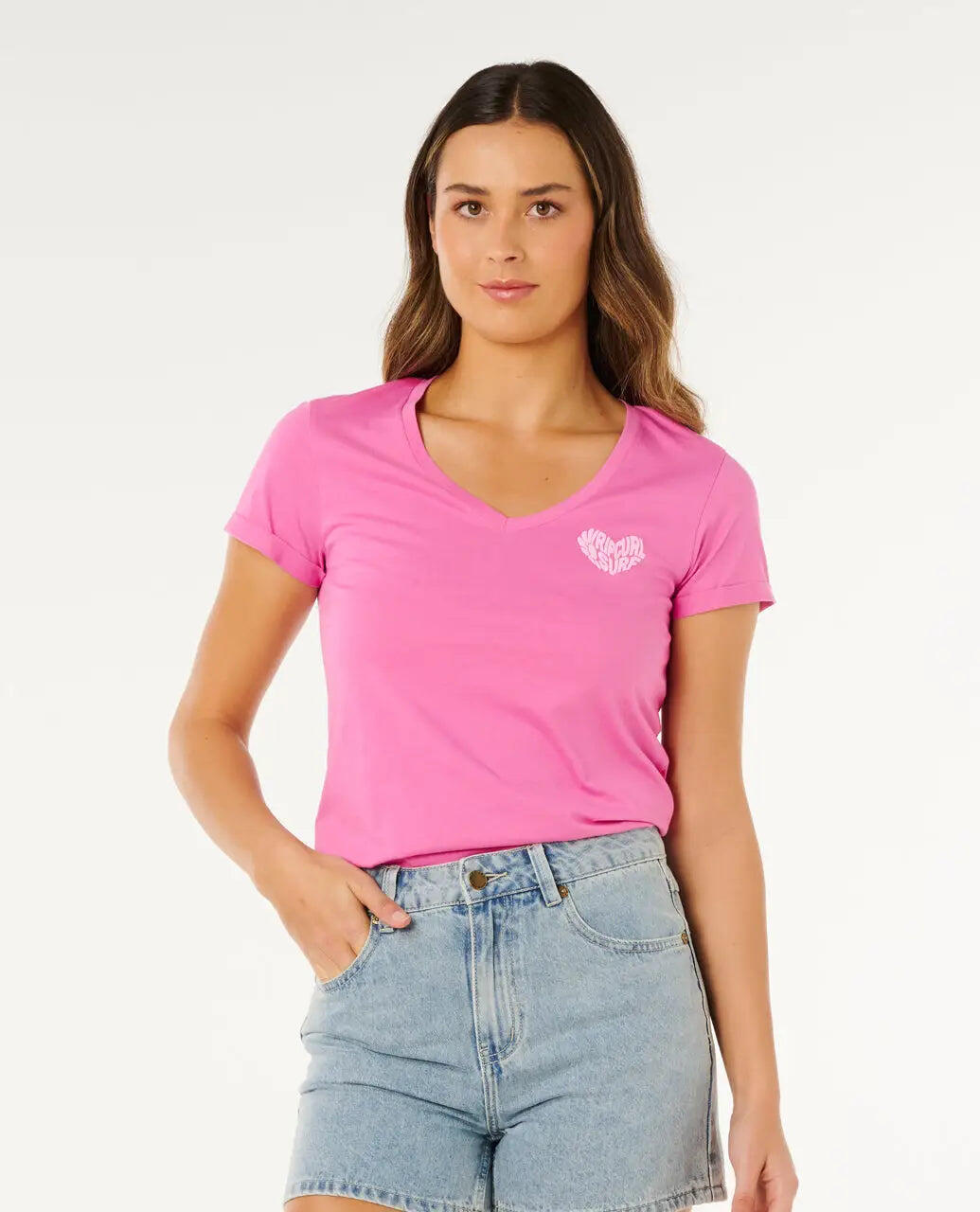 Rip Curl RC Heart V Neck TEE - Super Pink 1/7