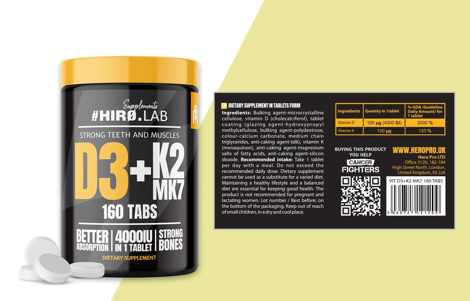 Hiro Lab Vitamin D3 4000IU + K2 MK7 160 Tabs 2/2