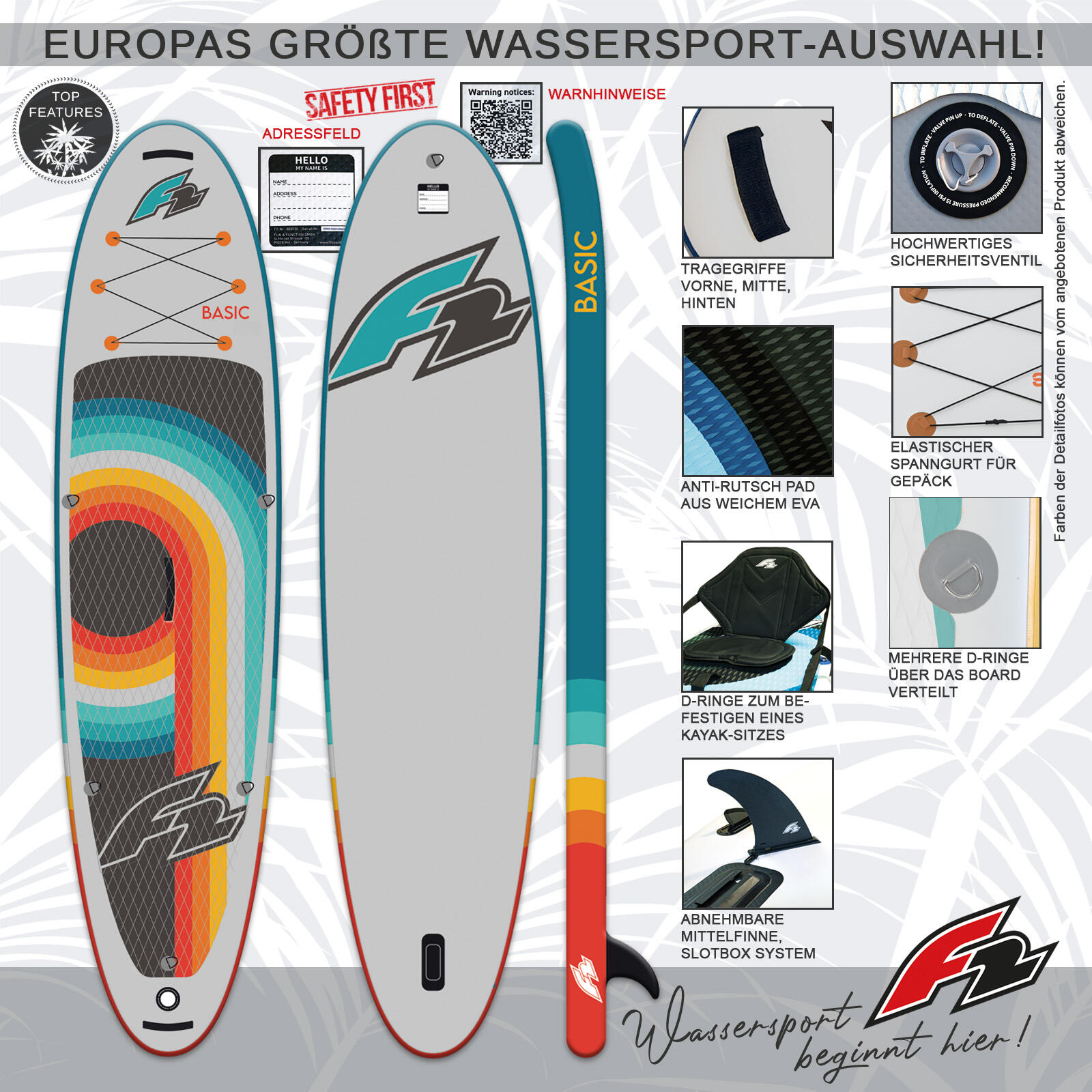 F2  SUP Stand Up Paddle Board Basic Round Sail Set 10'6''  Grau 2/6