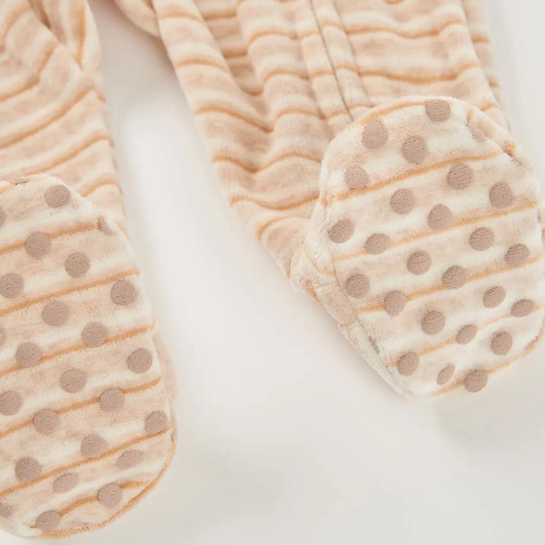 Pelele bebé listado beige bordado Sweet Dreams 4/4