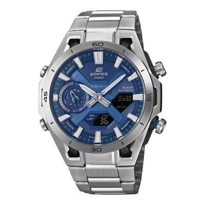Casio analoog en digitaal horloge zilverkleurig/blauw ecb-2300d-2aef