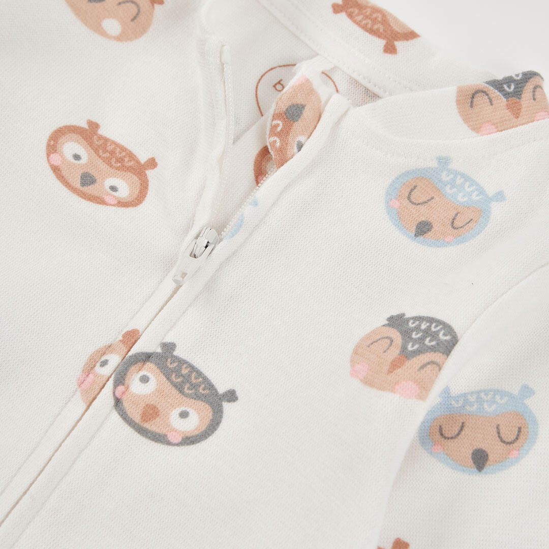 Pelele bebé crudo estampado de búhos 3/4