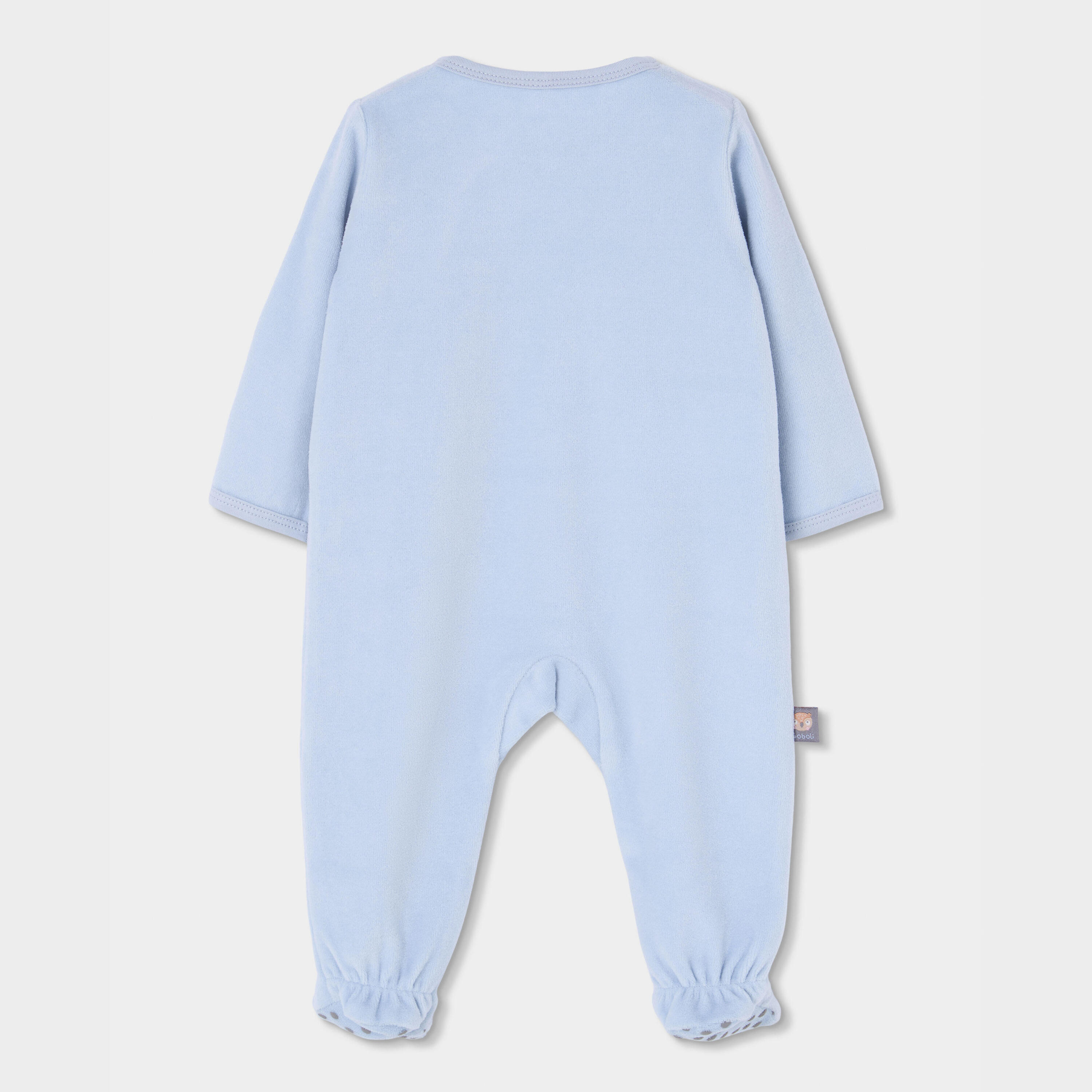 Pelele felpa bebé niño azul celeste bordado búhos 2/4