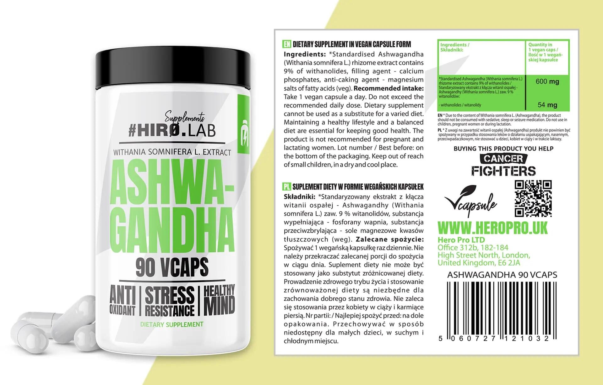 Hiro Lab Ashwagandha 600mg 90 Veg Caps 2/3