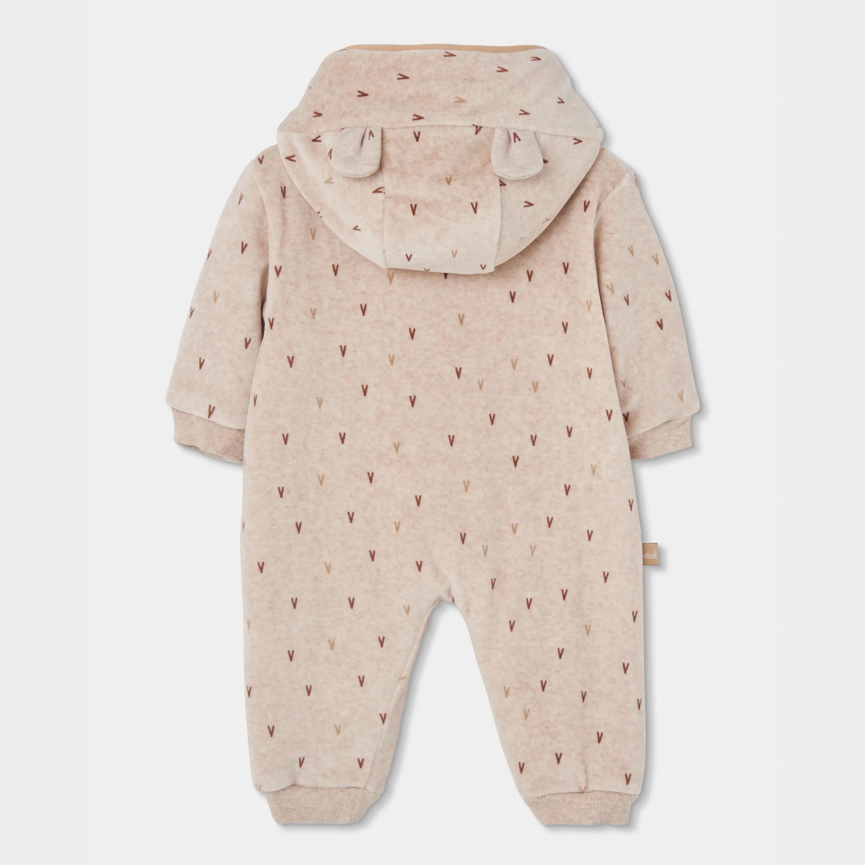 Pelele bebé beige estampado con capucha 2/4