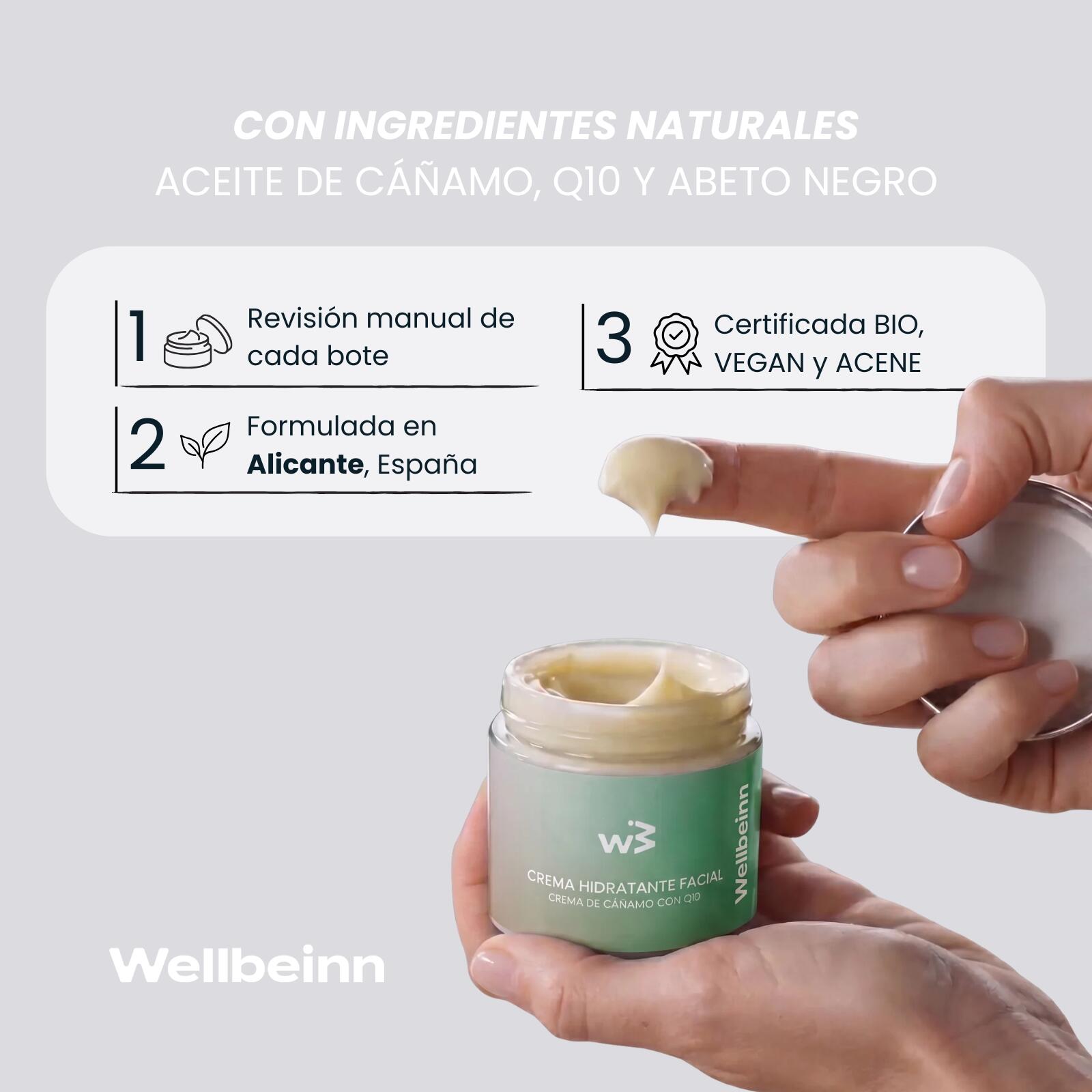 Crème Hydratante Visage Chanvre et Q10 WELLBEINN 2/7