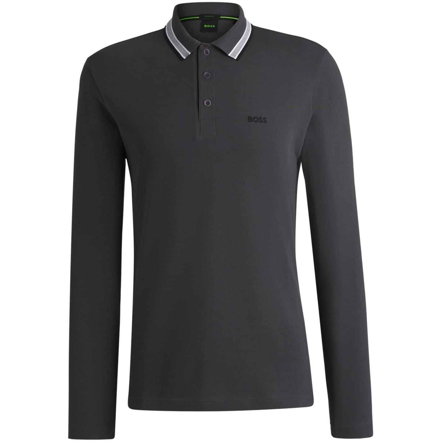 Boss Mens Embroidered Logo Cotton Long-Sleeved Polo Shirt