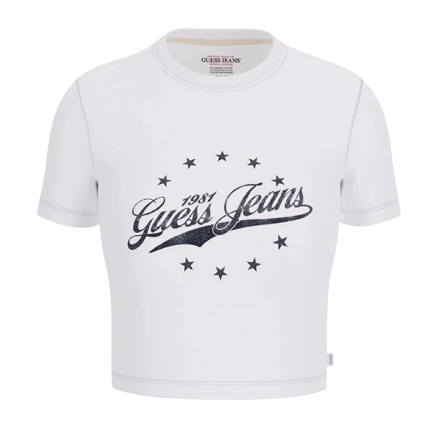 Guess Womens/Ladies Logo Cropped Slim T-Shirt