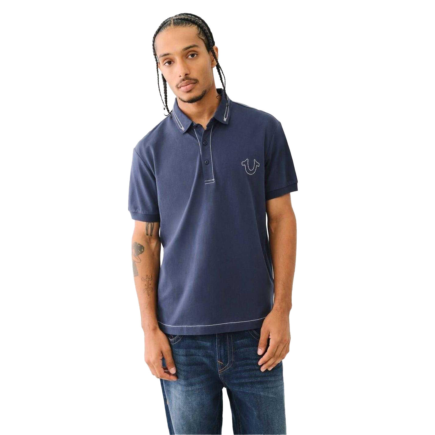 True Religion Mens Embroidered Logo Polo Shirt