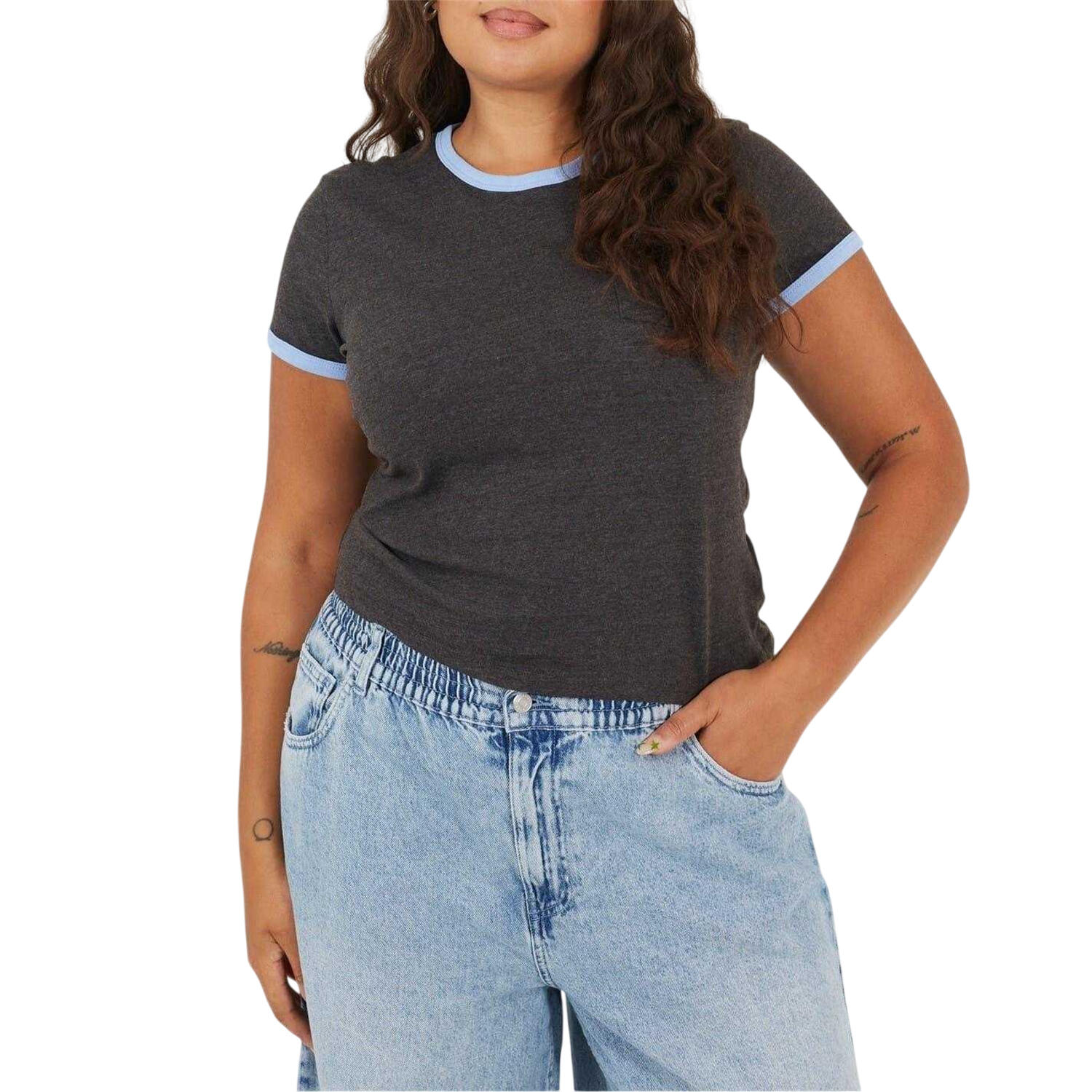 Brave Soul Womens/Ladies Ringer Crew Neck Plus T-Shirt