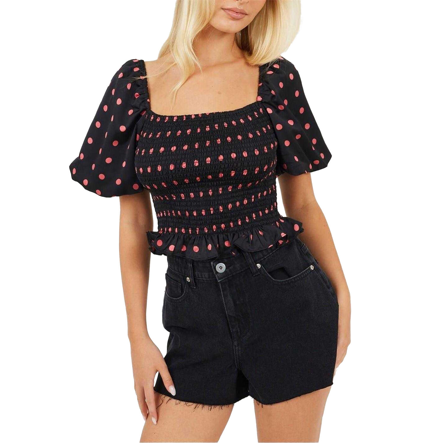 Brave Soul Womens/Ladies Polka Dot Square Neck Puff Sleeve Top