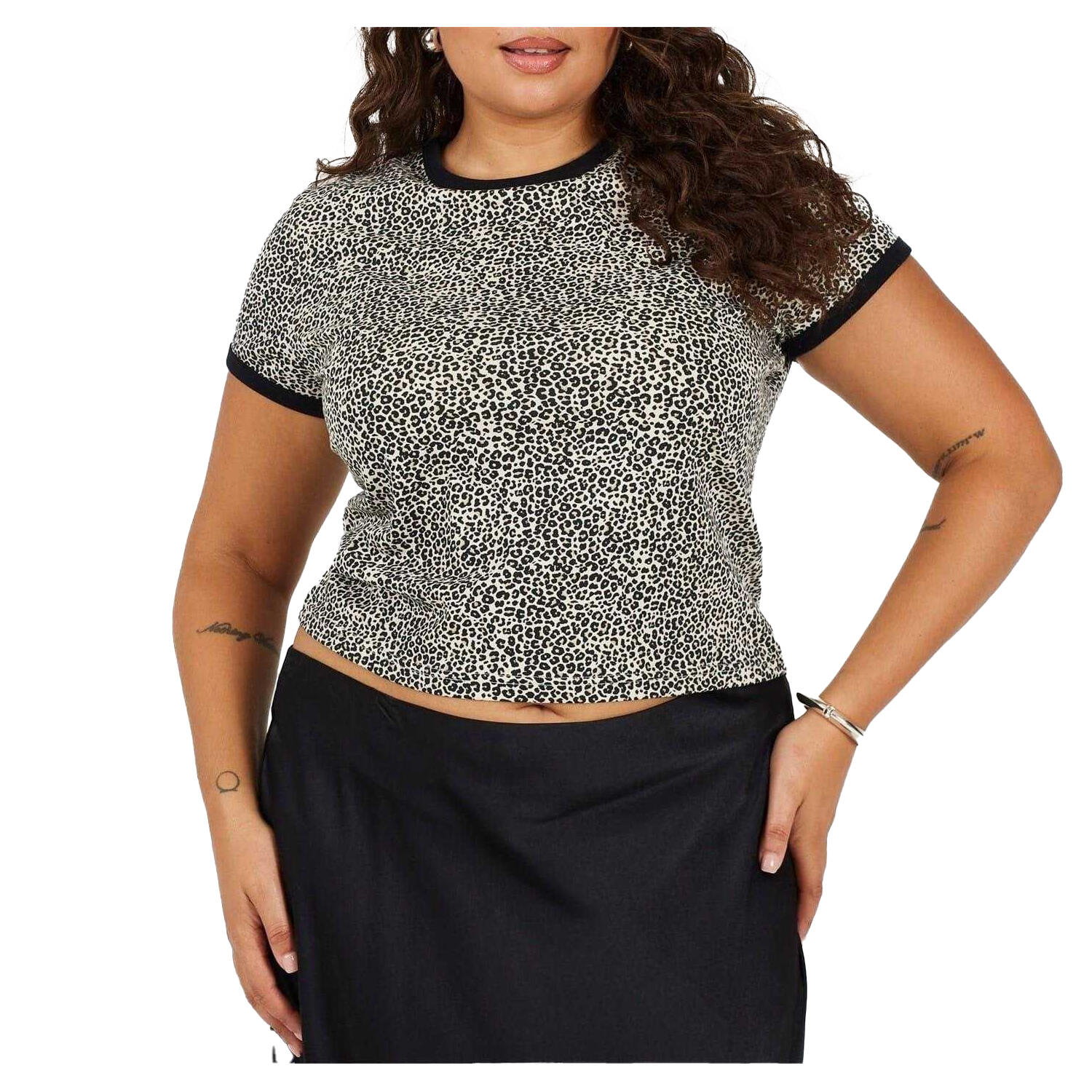 Brave Soul Womens/Ladies Leopard Print Cropped Plus T-Shirt