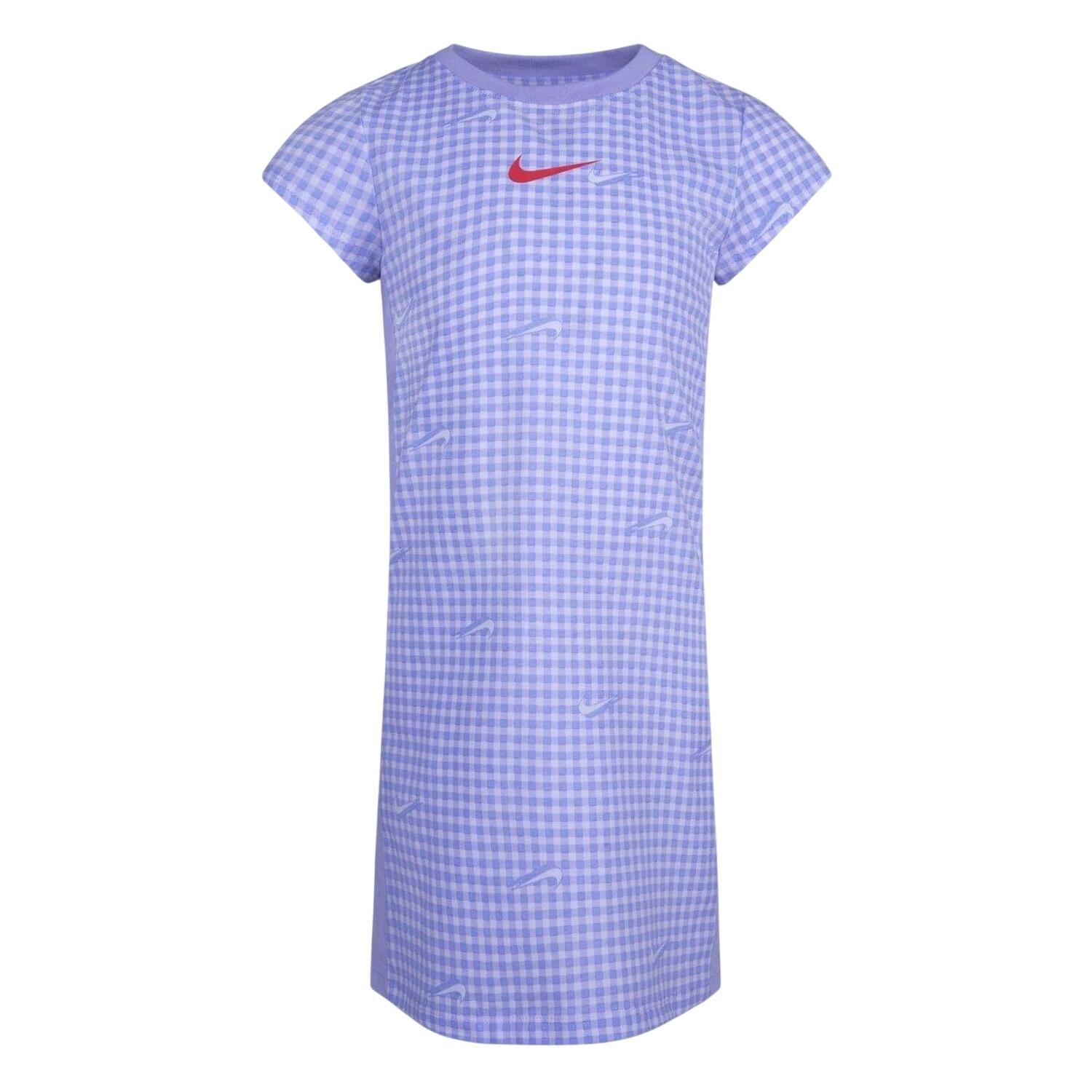 Nike Girls Swoosh Gingham Crew Neck T-Shirt Dress
