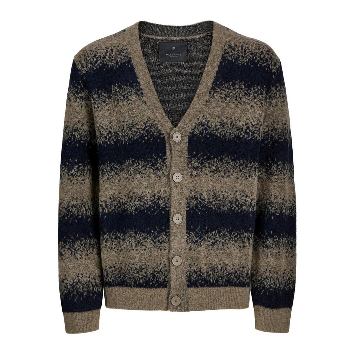 Jack And Jones Mens Striped Chunky Knit Relaxed Fit Cardigan