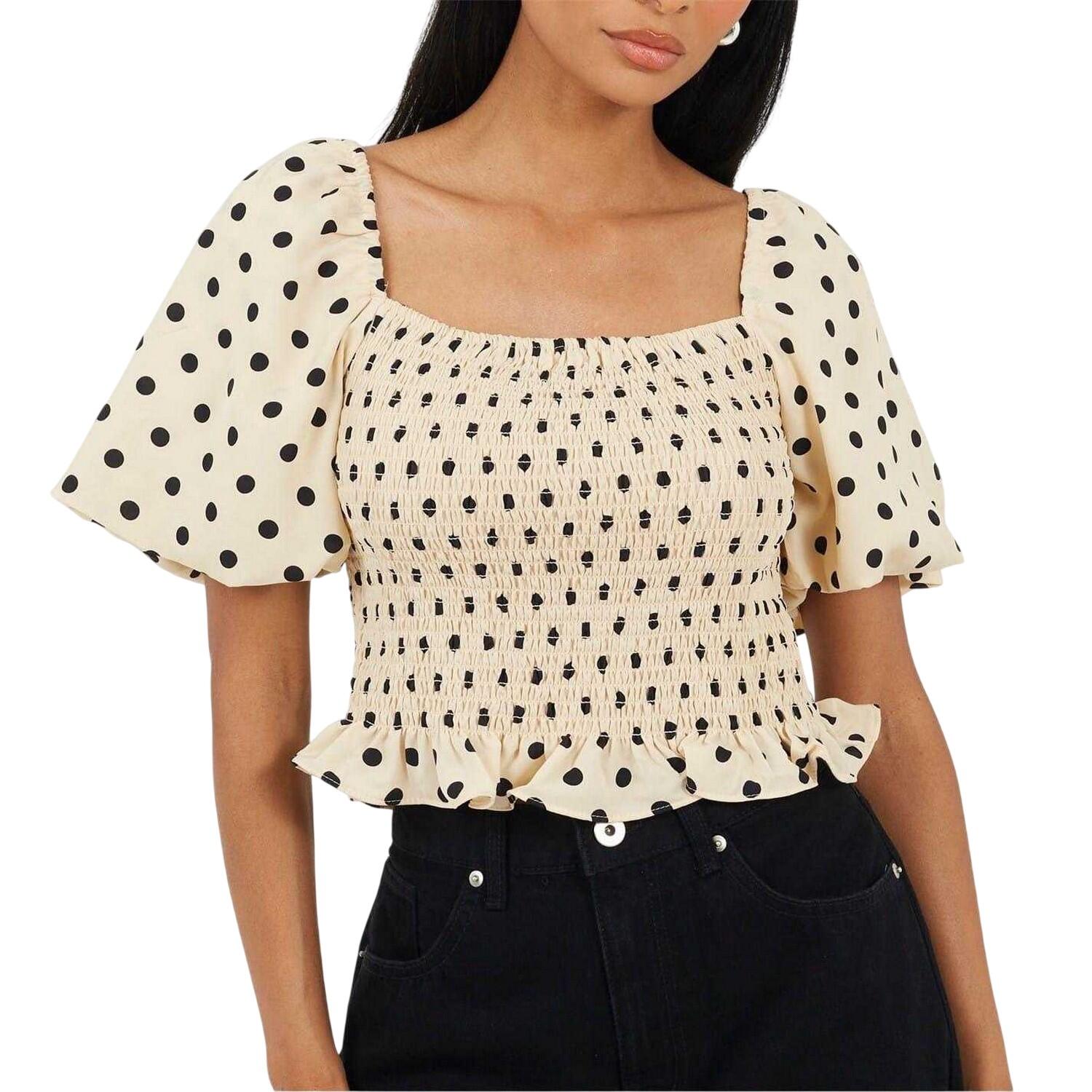 Brave Soul Womens/Ladies Polka Dot Square Neck Puff Sleeve Top