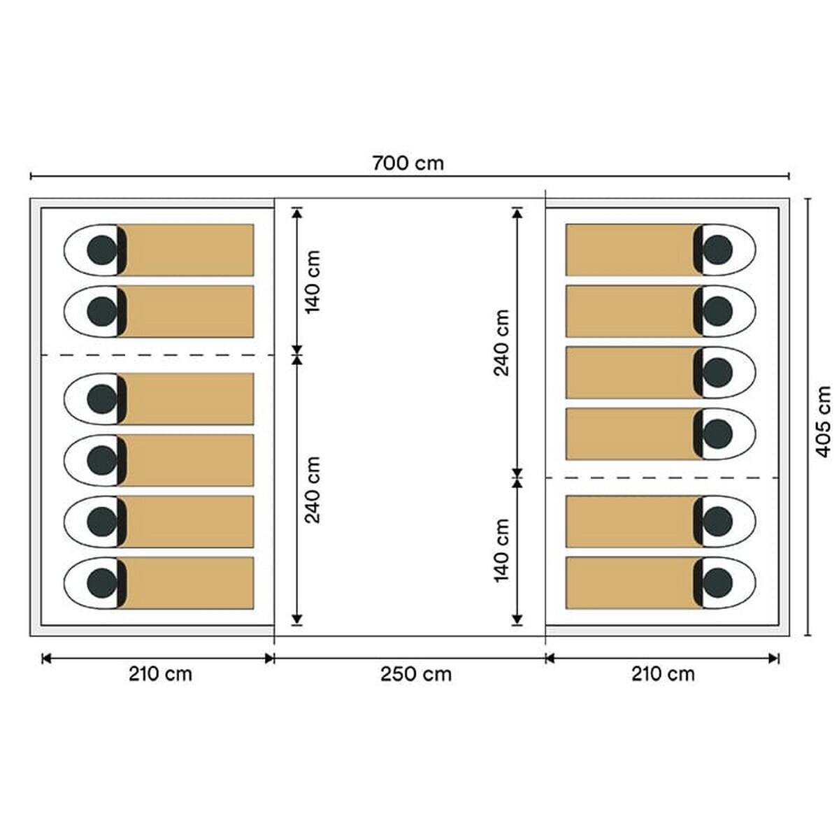 Tunnelzelt - Hurricane Sleeper Protect 12 - 4x Kabinen - Sonnendach 7/8