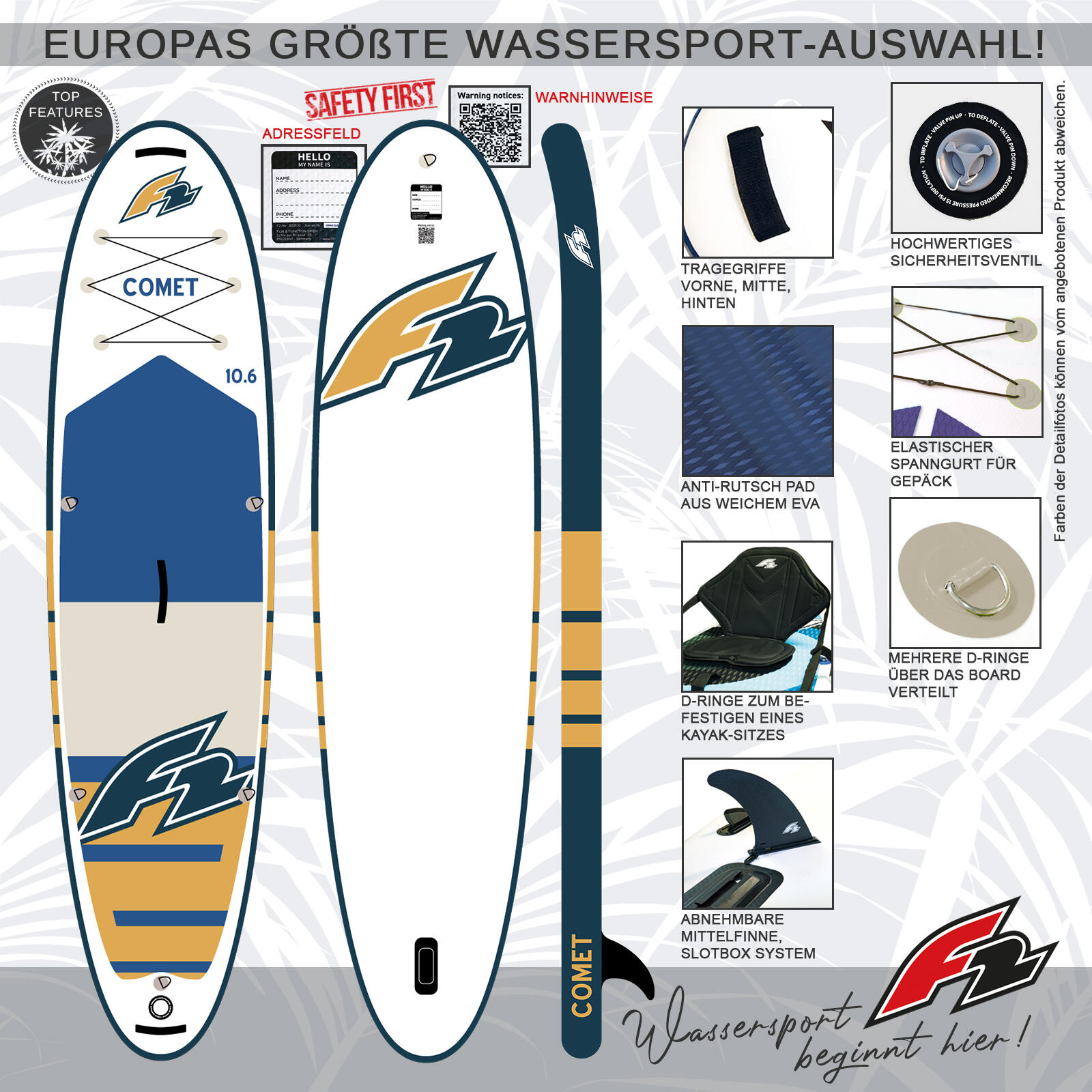 F2  SUP Stand Up Paddle Board Comet - Board only 354cm 11,6 Weiss 2/6
