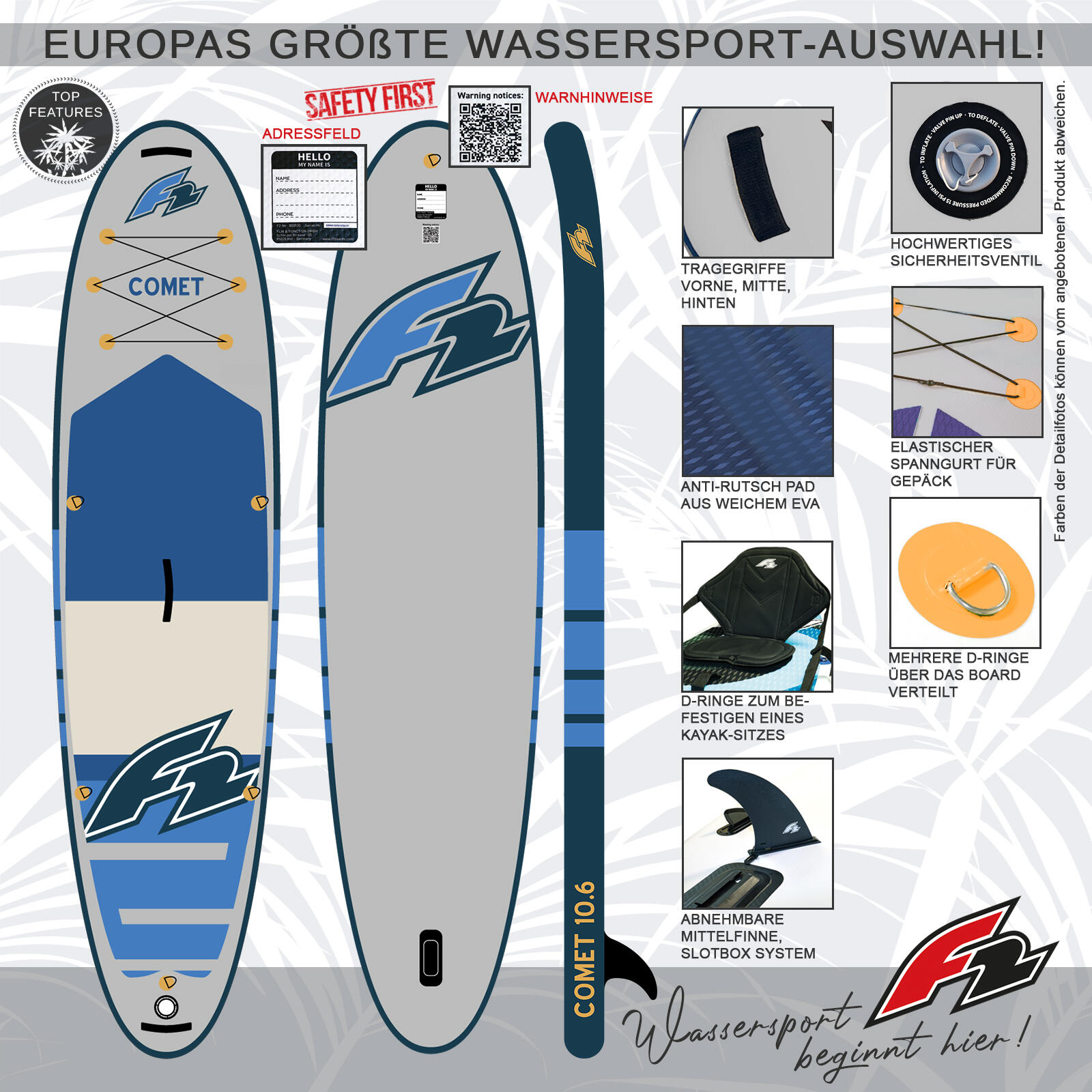 F2  SUP Stand Up Paddle Board Comet - Board only 354cm 11,6 Grau 2/6