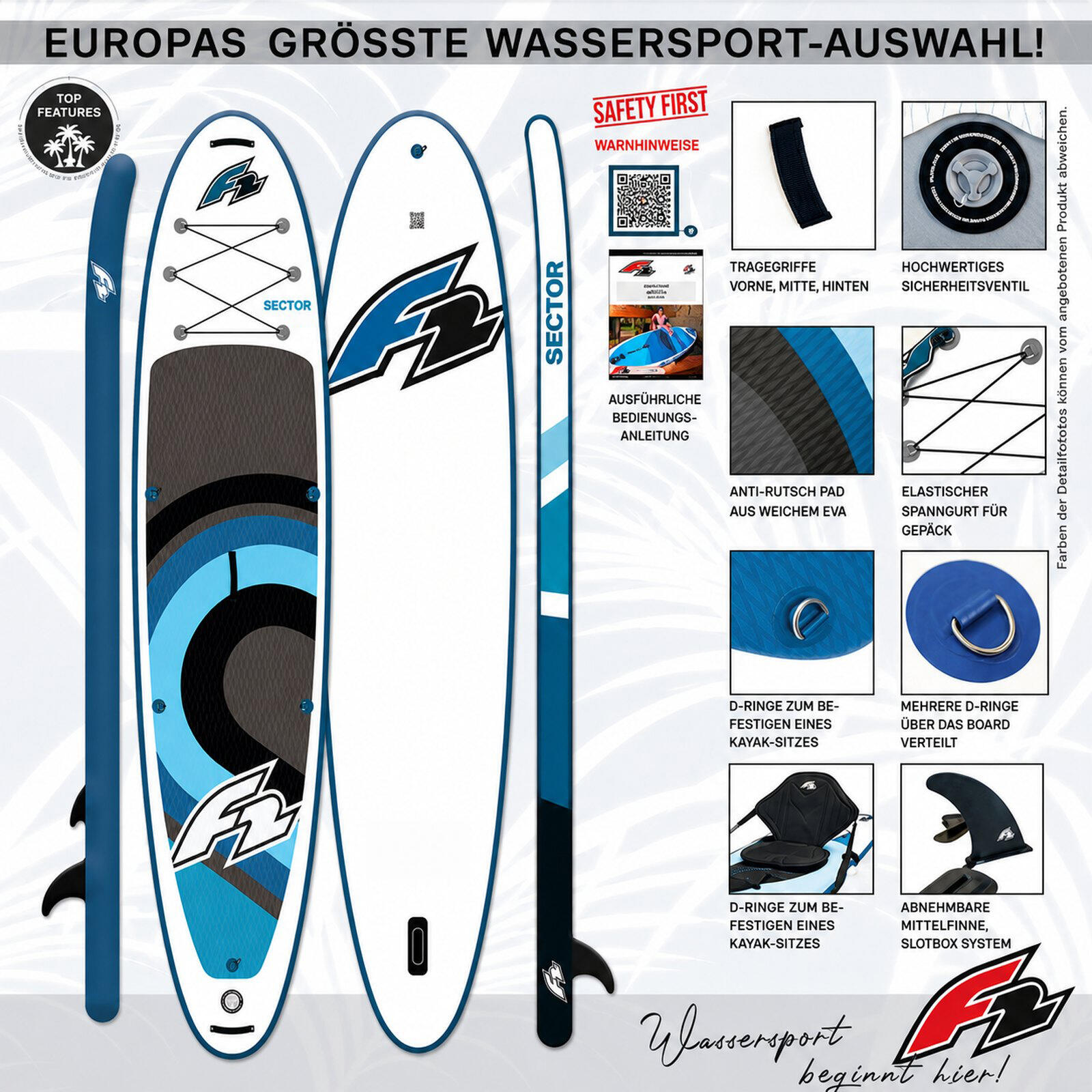 F2 SUP Stand Up Paddle Board ohne Zubehör Sector SMU Blau 320cm 10,5 2/4