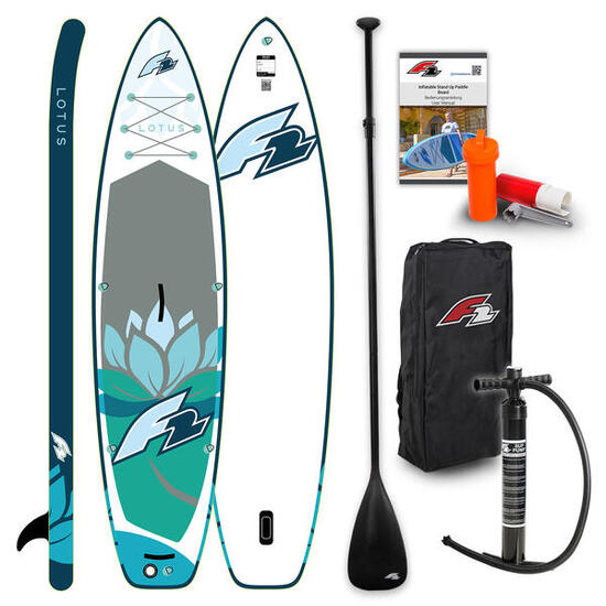 F2 Set Damen Stand Up Paddle Board Lotus Blau 10,2 + Basic Zubehör Paket