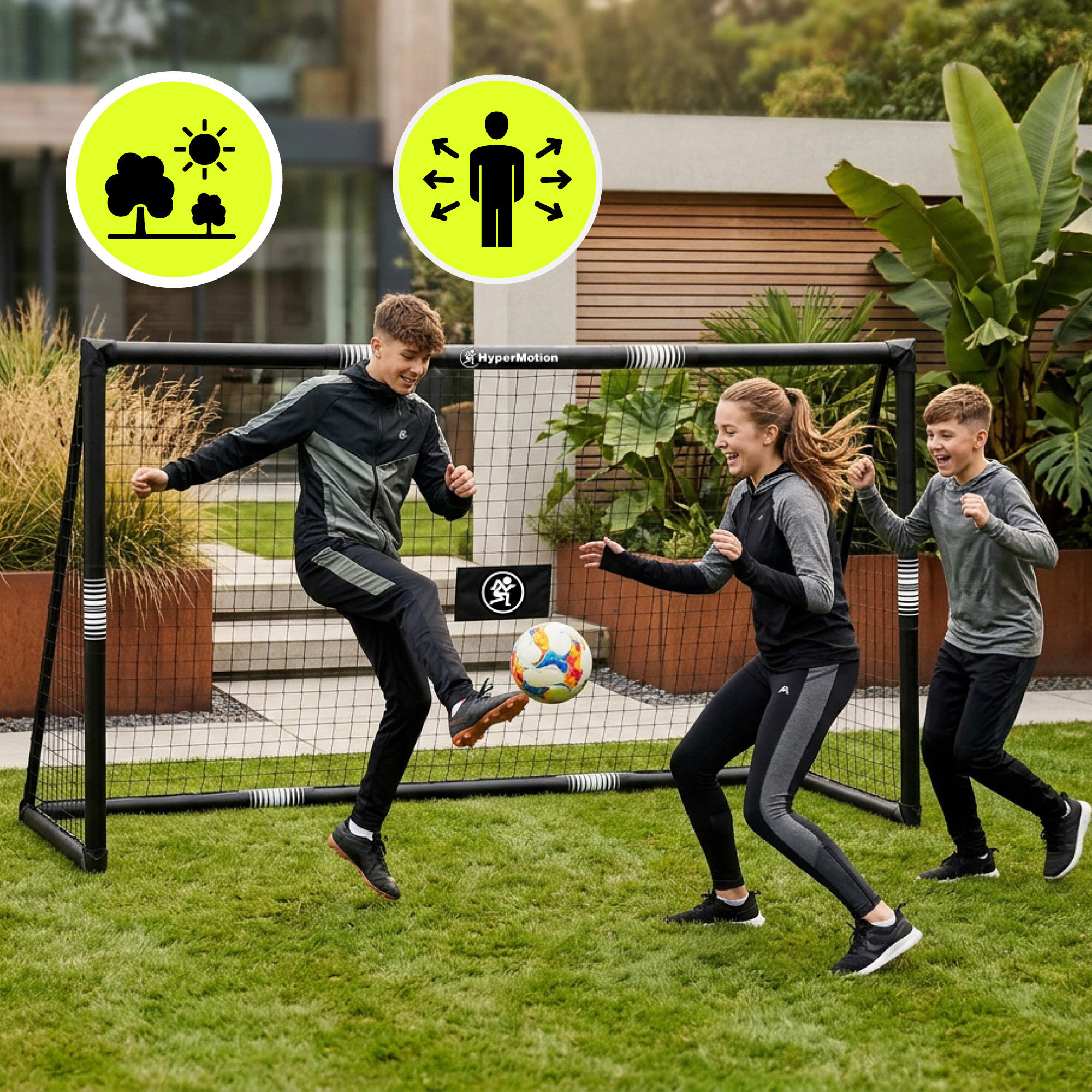 Fußballtor HyperMotion 240x160x85 cm aus schwarzem Stahl – EN71 2/7