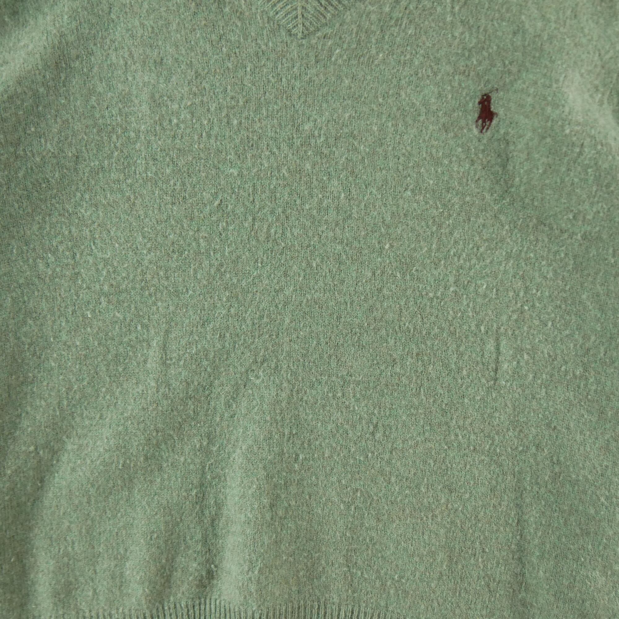 Seconde vie - Pull Homme  Col V Kaki - Excellent 3/6