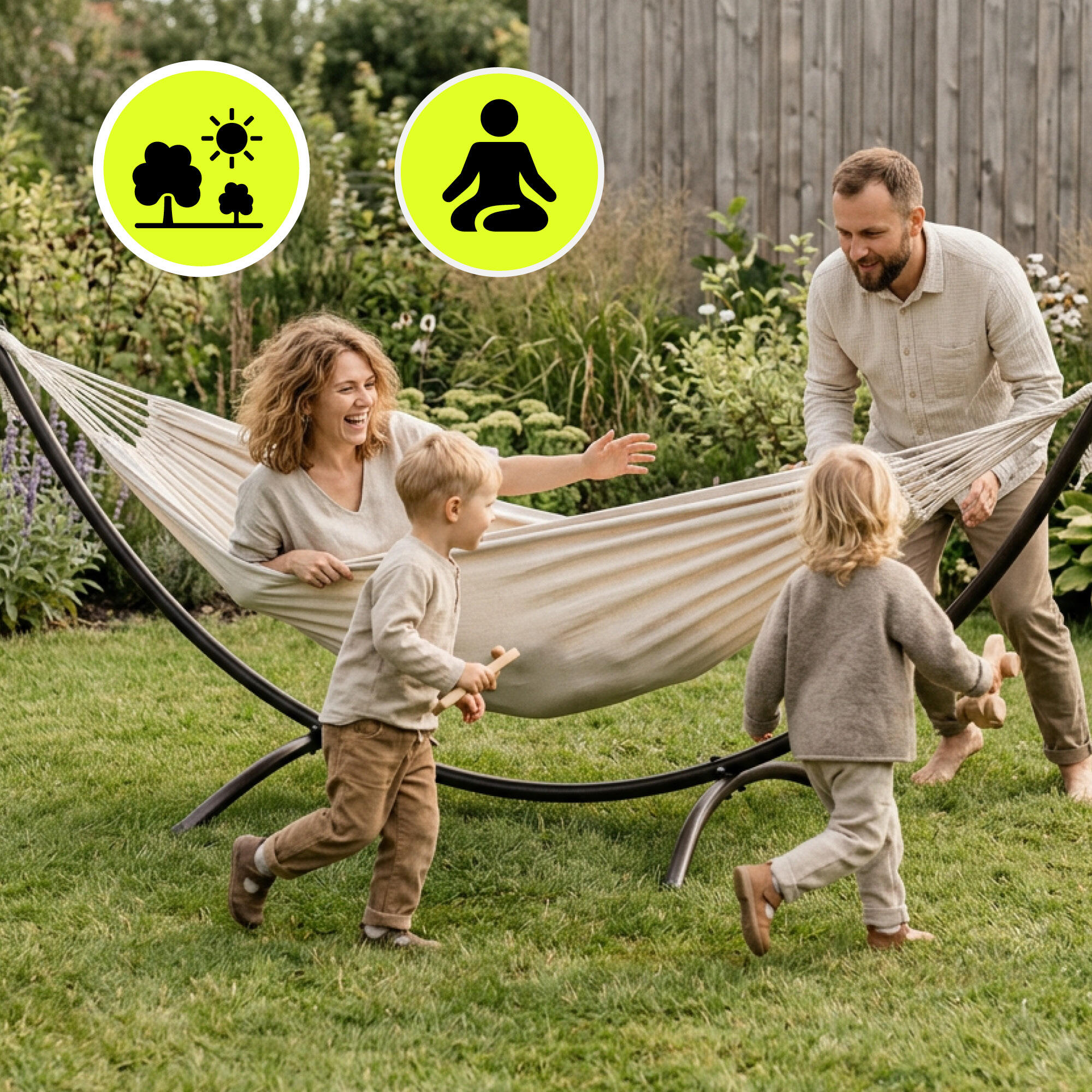 Support hamac HyperMotion 200 × 150 cm en acier noir, charge 100 kg. 5/7