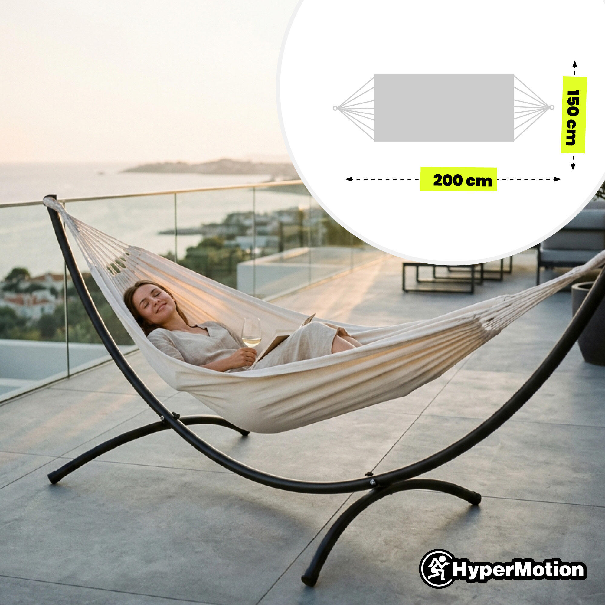Support hamac HyperMotion 200 × 150 cm en acier noir, charge 100 kg. 7/7