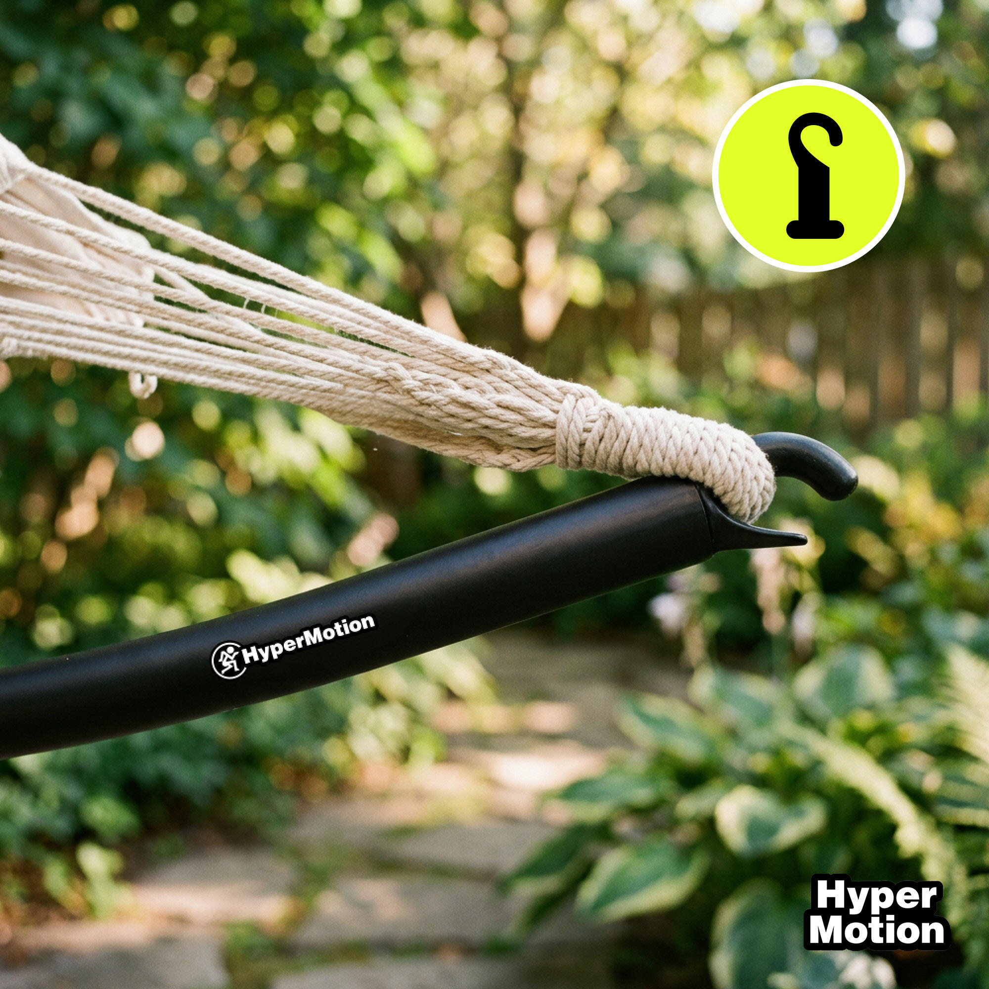 Support hamac HyperMotion 200 × 150 cm en acier noir, charge 100 kg. 4/7
