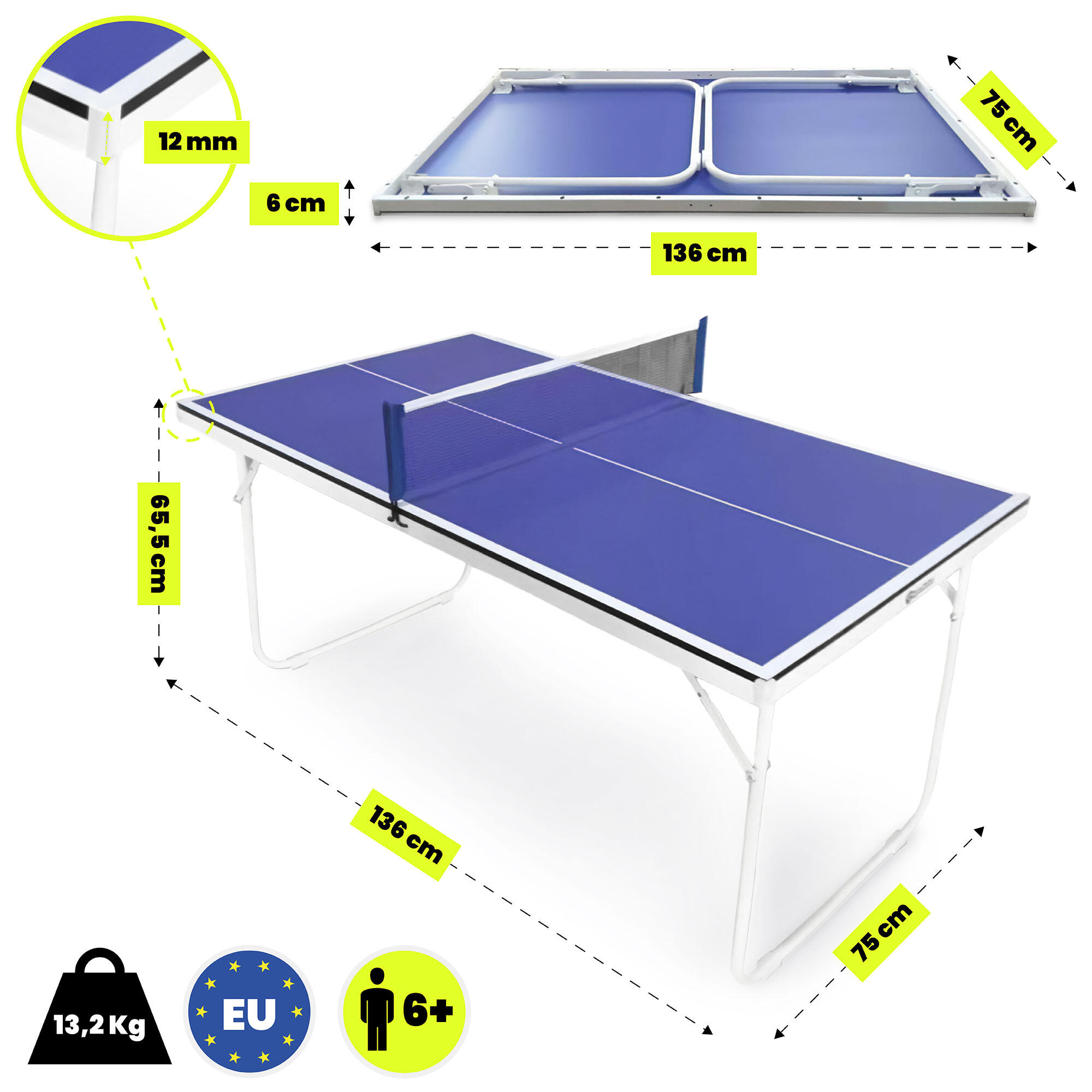 Mesa de Ping-Pong Plegable Interior HyperMotion Azul 136x75x65,5 cm 3/7