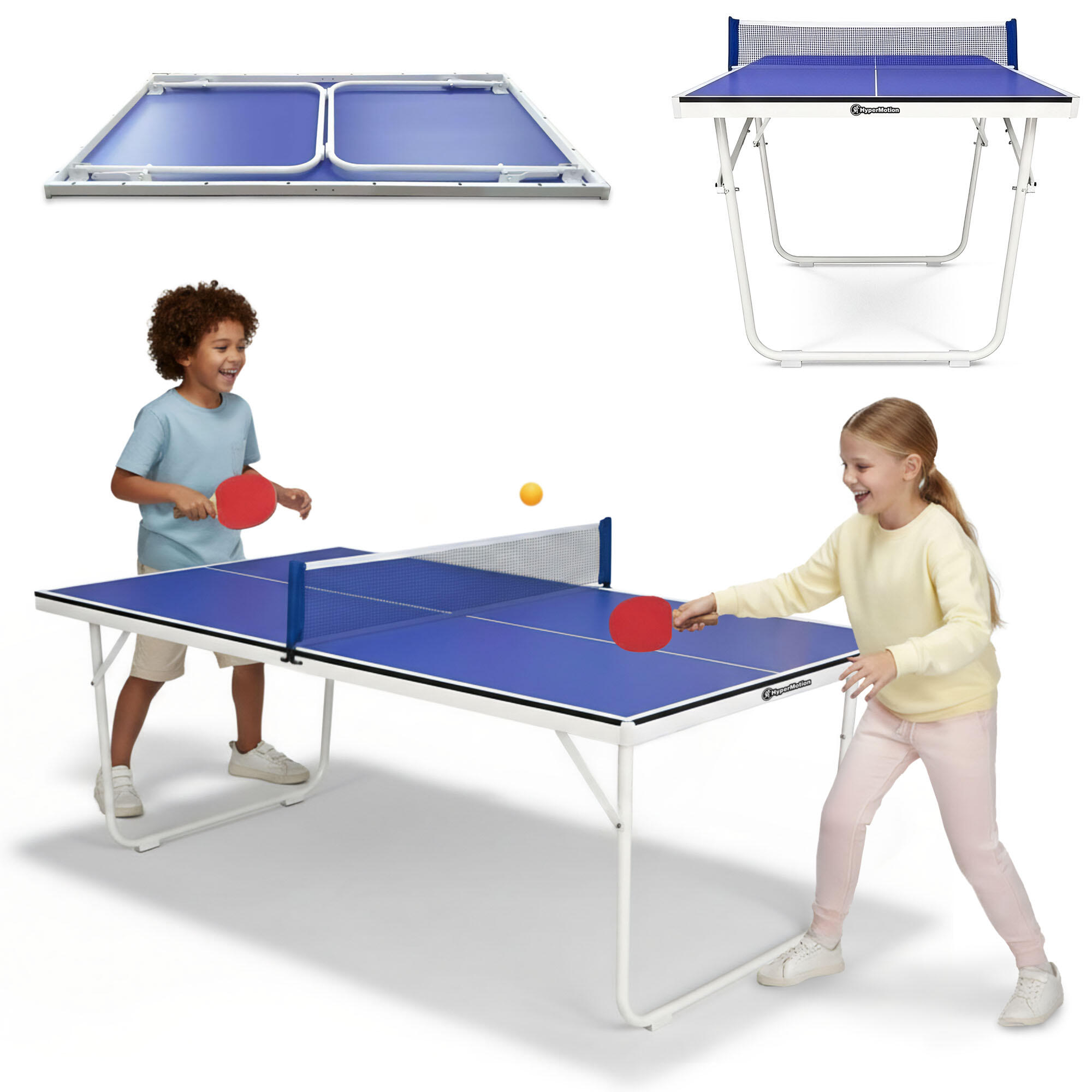 Masa de ping-pong HYPERMOTION pliabilă pentru interior, albastră, 136x75x65,5 cm