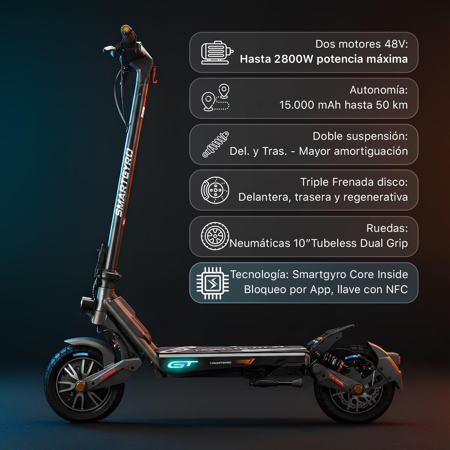 Patinete Eléctrico Rockway GT Dual Certificado DGT Smartgyro 2/7