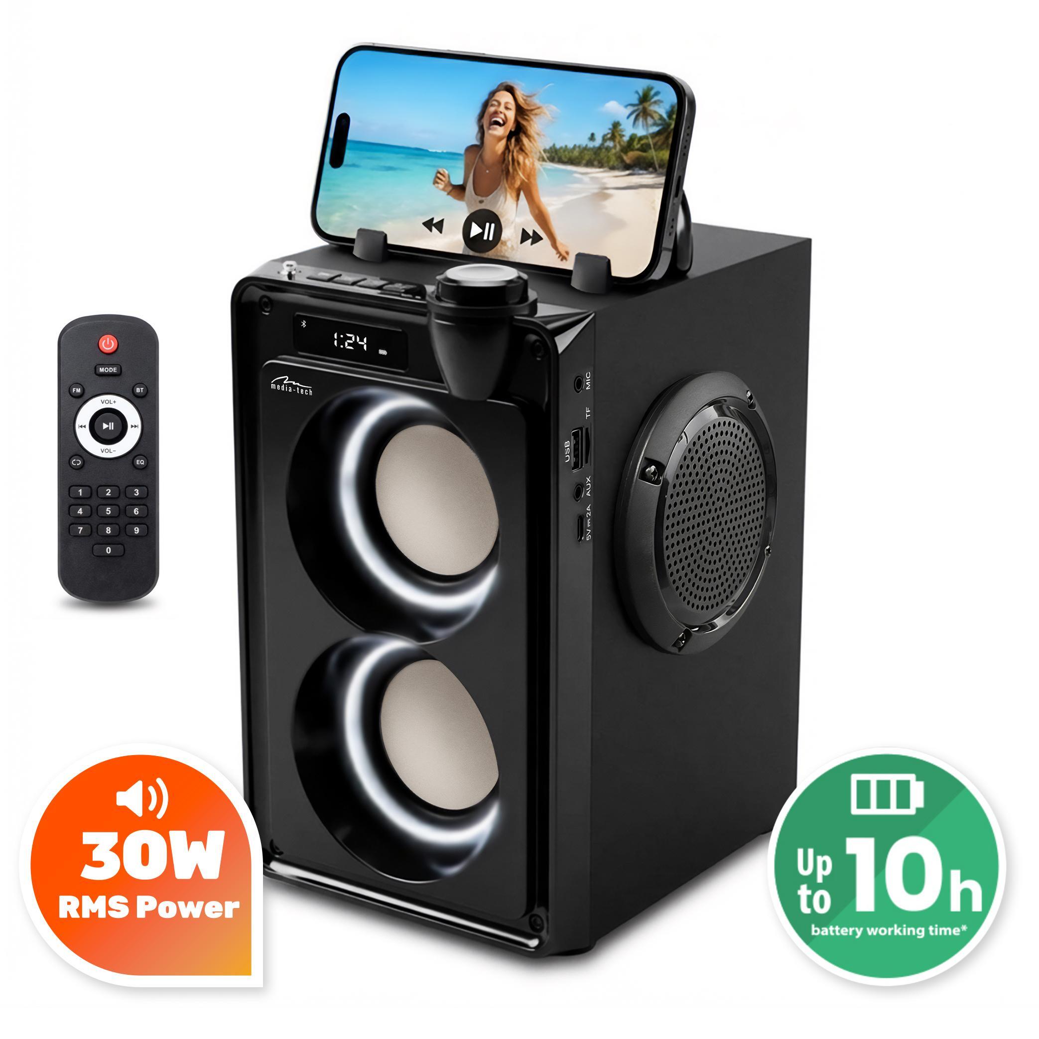 GŁOŚNIK przenośny bluetooth z radiem FM BOOMBOX czarny 30W RMS BAS 3/7