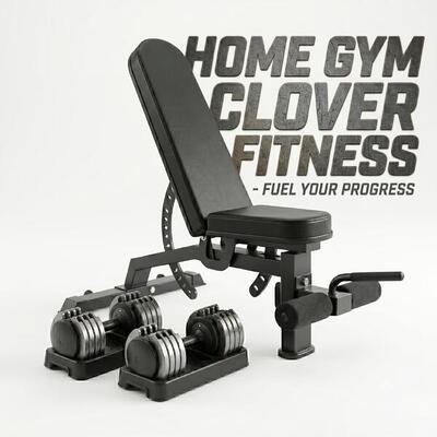 Home gym set clover fitness: halterbank x2 + verstelbare dumbbells 25kg