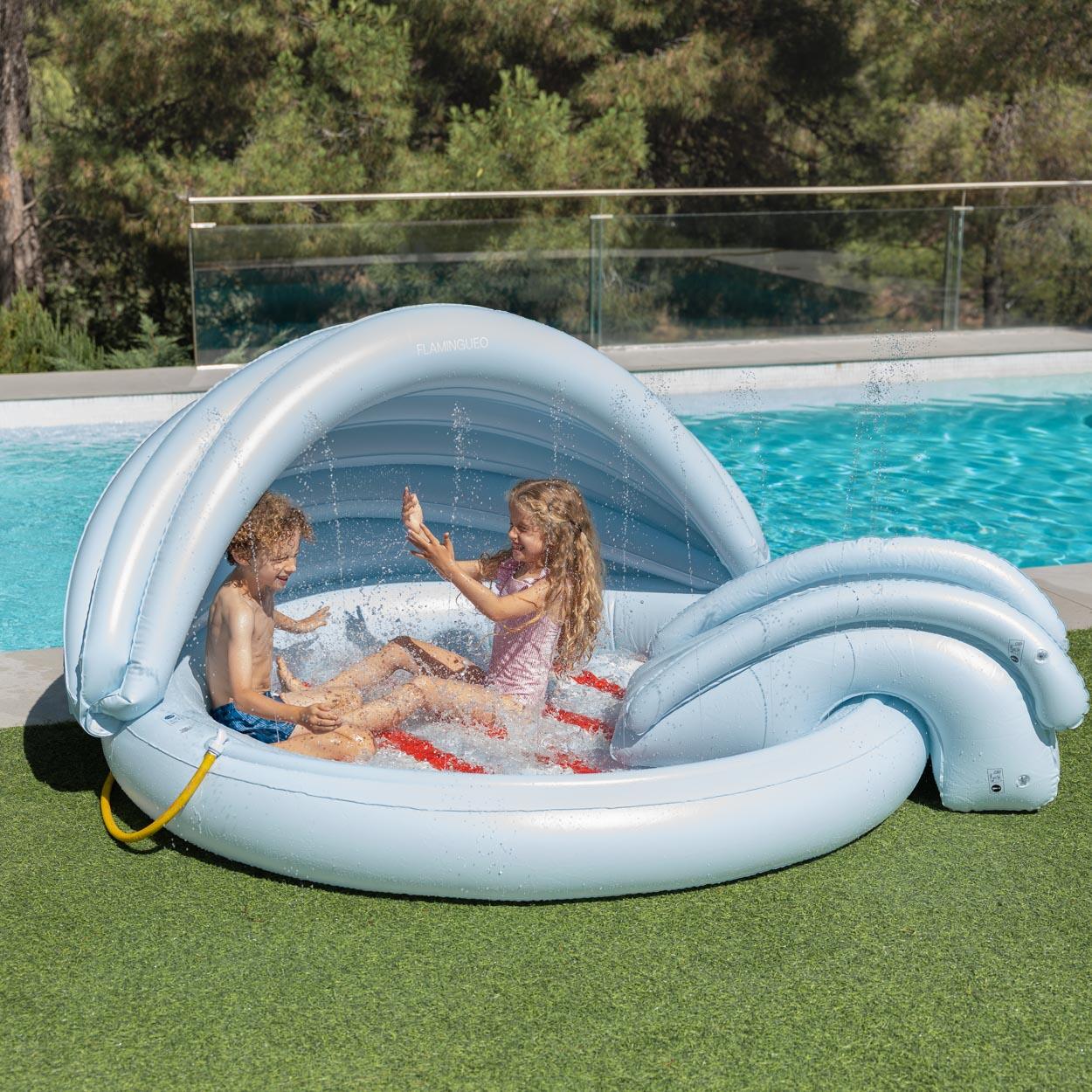 Flamingueo Centre De Jeux Aquatique Avec Toboggan PVC Bleue 2/7