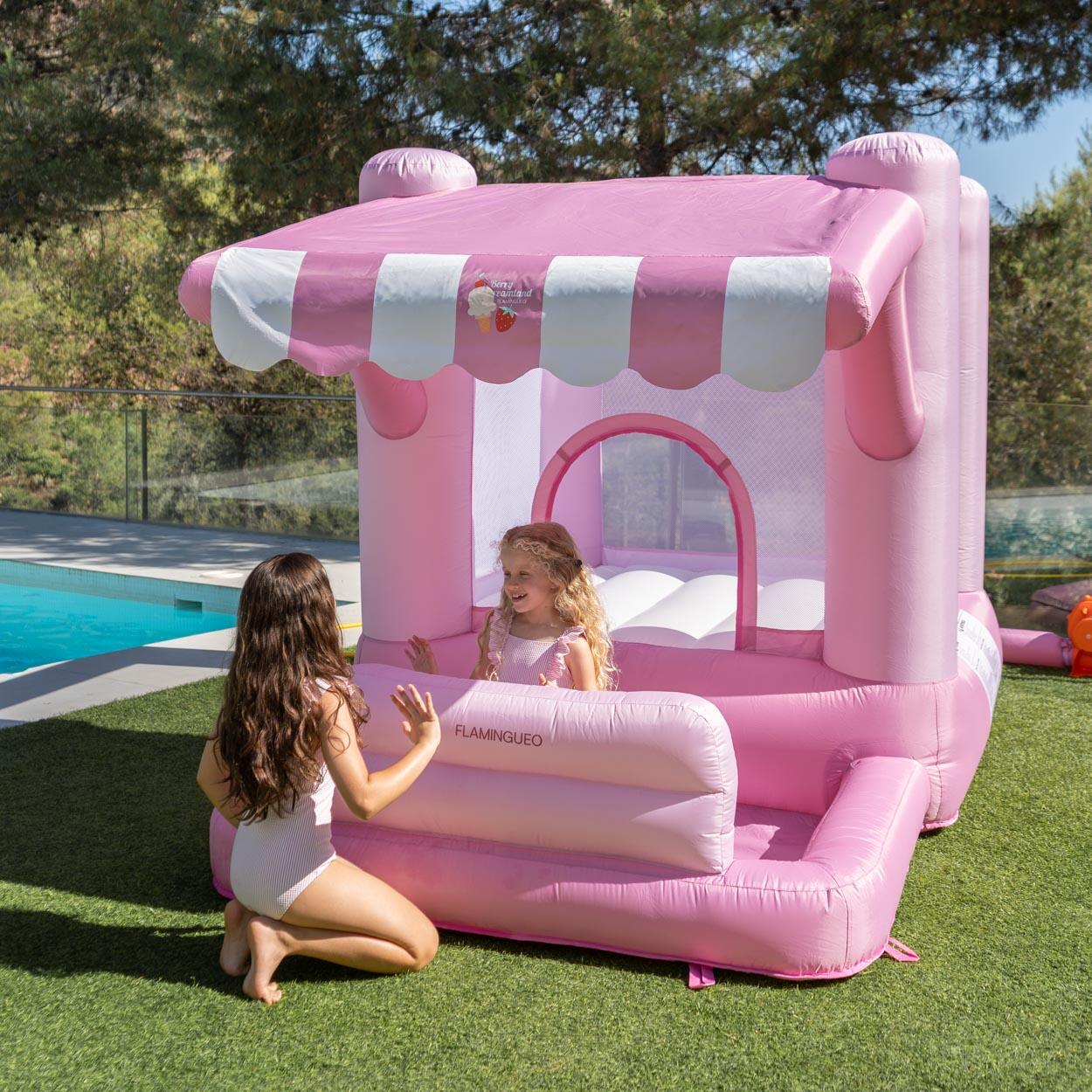 Flamingueo Castello Gonfiabile Bambini Con Area Gioco PVC Rosa 2/7