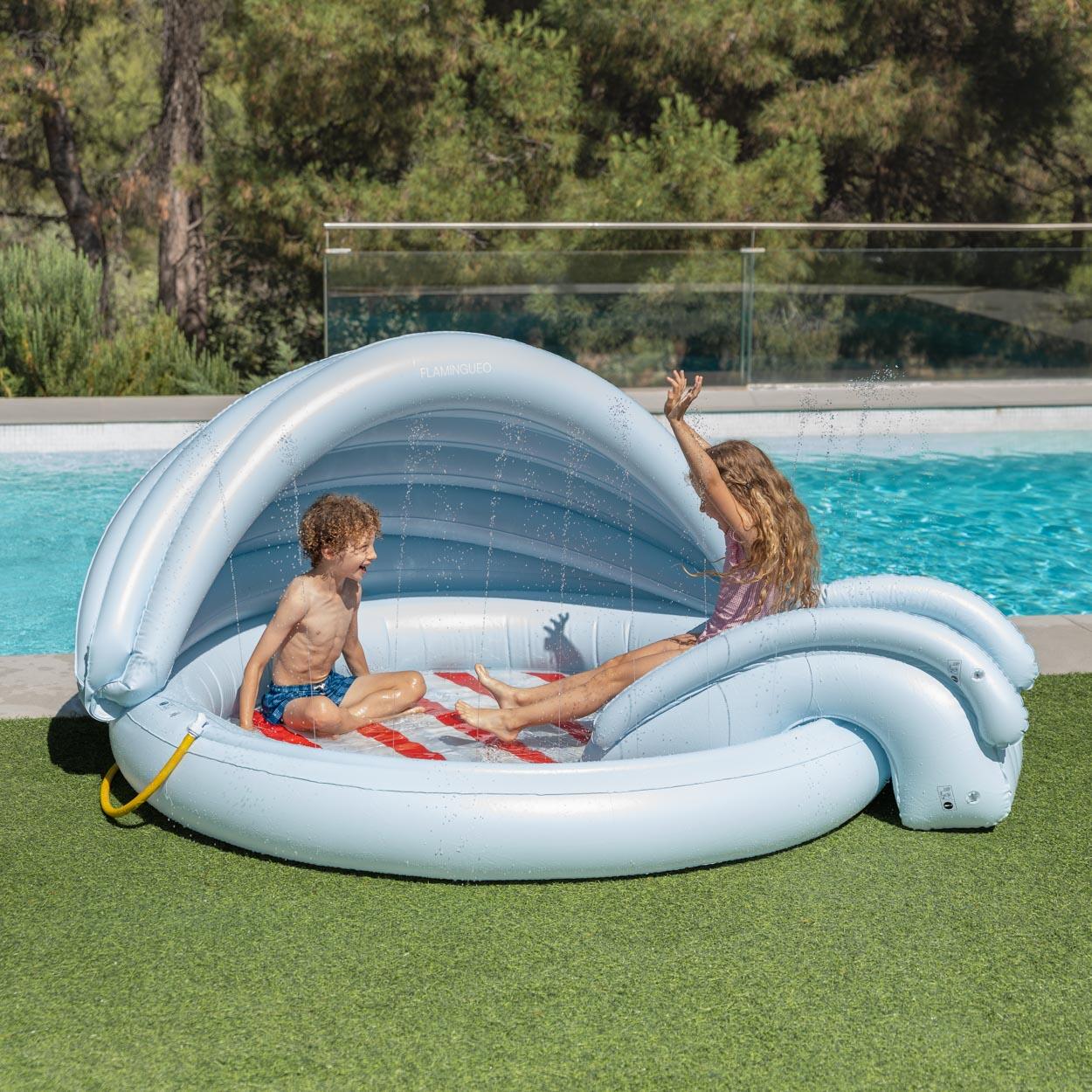 Flamingueo Centre De Jeux Aquatique Avec Toboggan PVC Bleue 5/7