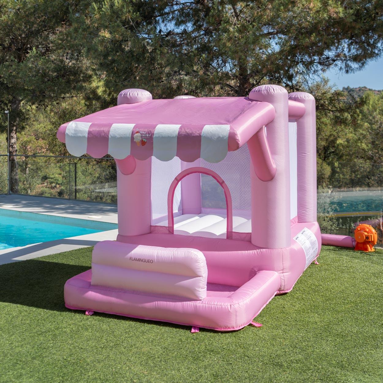 Flamingueo Castello Gonfiabile Bambini Con Area Gioco PVC Rosa 5/7