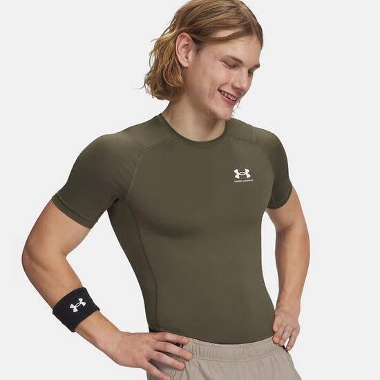 T-shirt in lycra Under Armour HeatGear® verde kaki da uomo