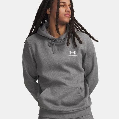 Felpa con cappuccio UA Icon Fleece uomo grigio mélange