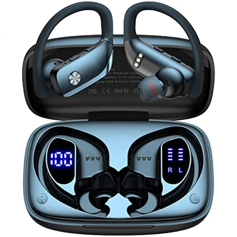 Wireless Bluetooth EarHook Headset with LED Display
