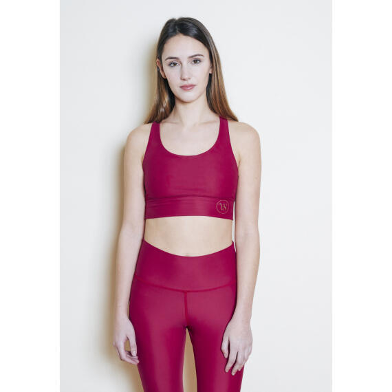 Brassière de Yoga rouge cerise, recyclée, douce dos croisé et bon maintien